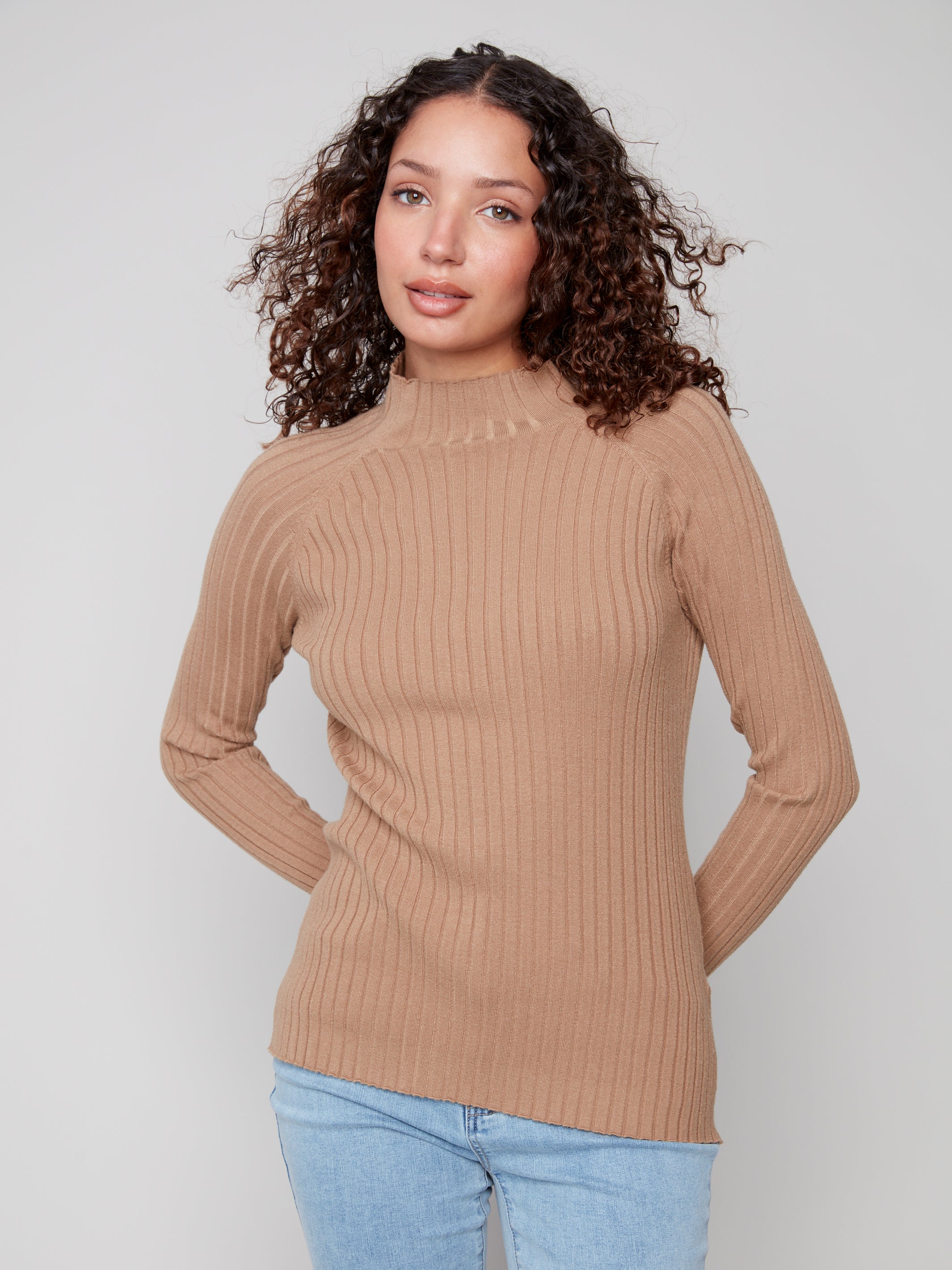 Ribbed Knit Mock Neck Sweater