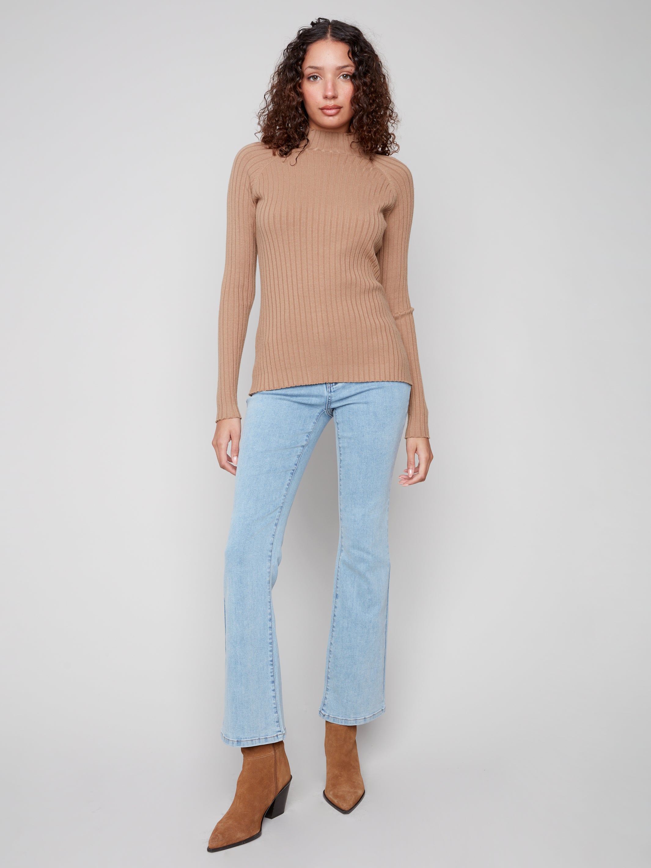 Ribbed Knit Mock Neck Sweater