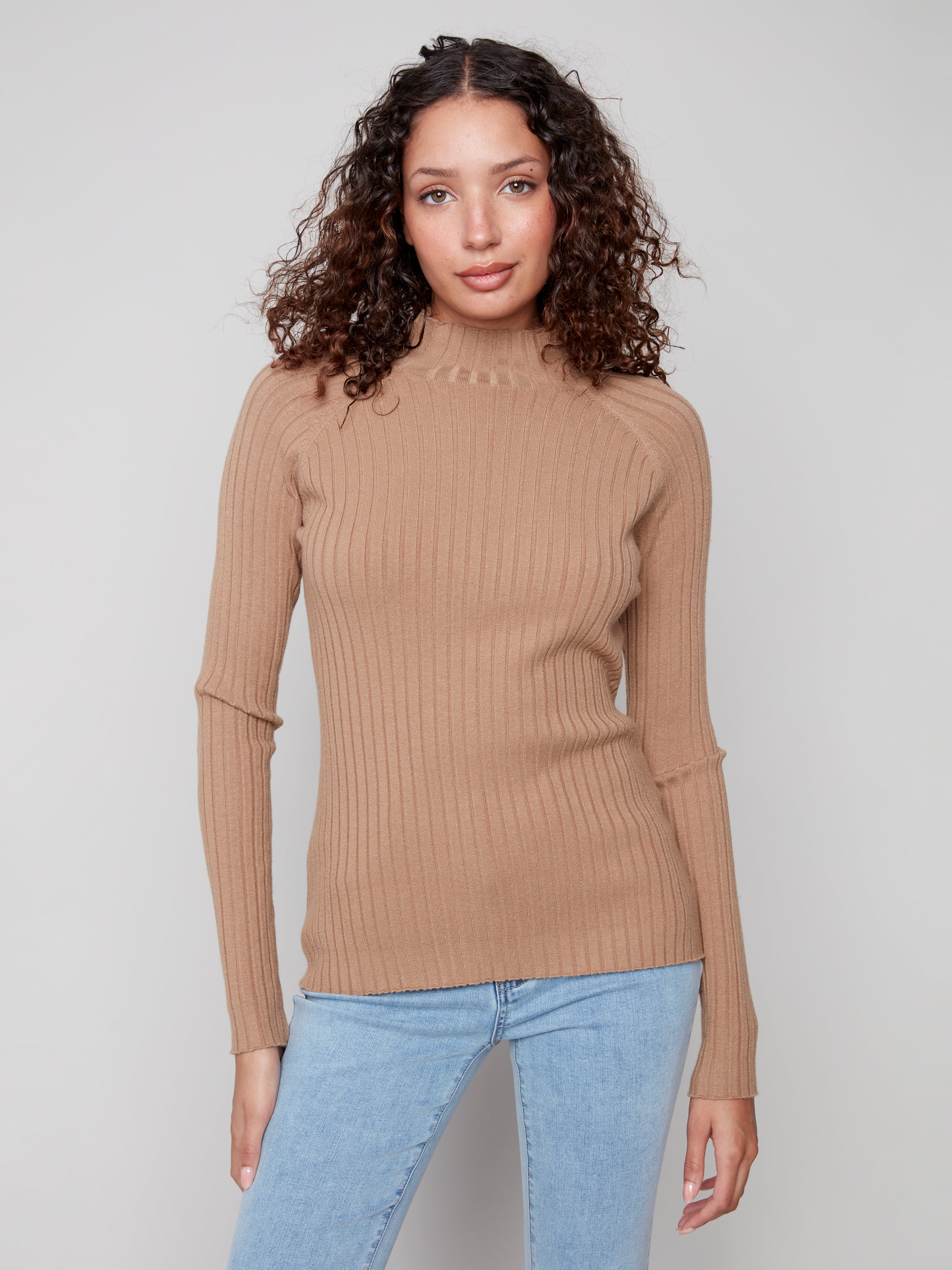 Ribbed Knit Mock Neck Sweater