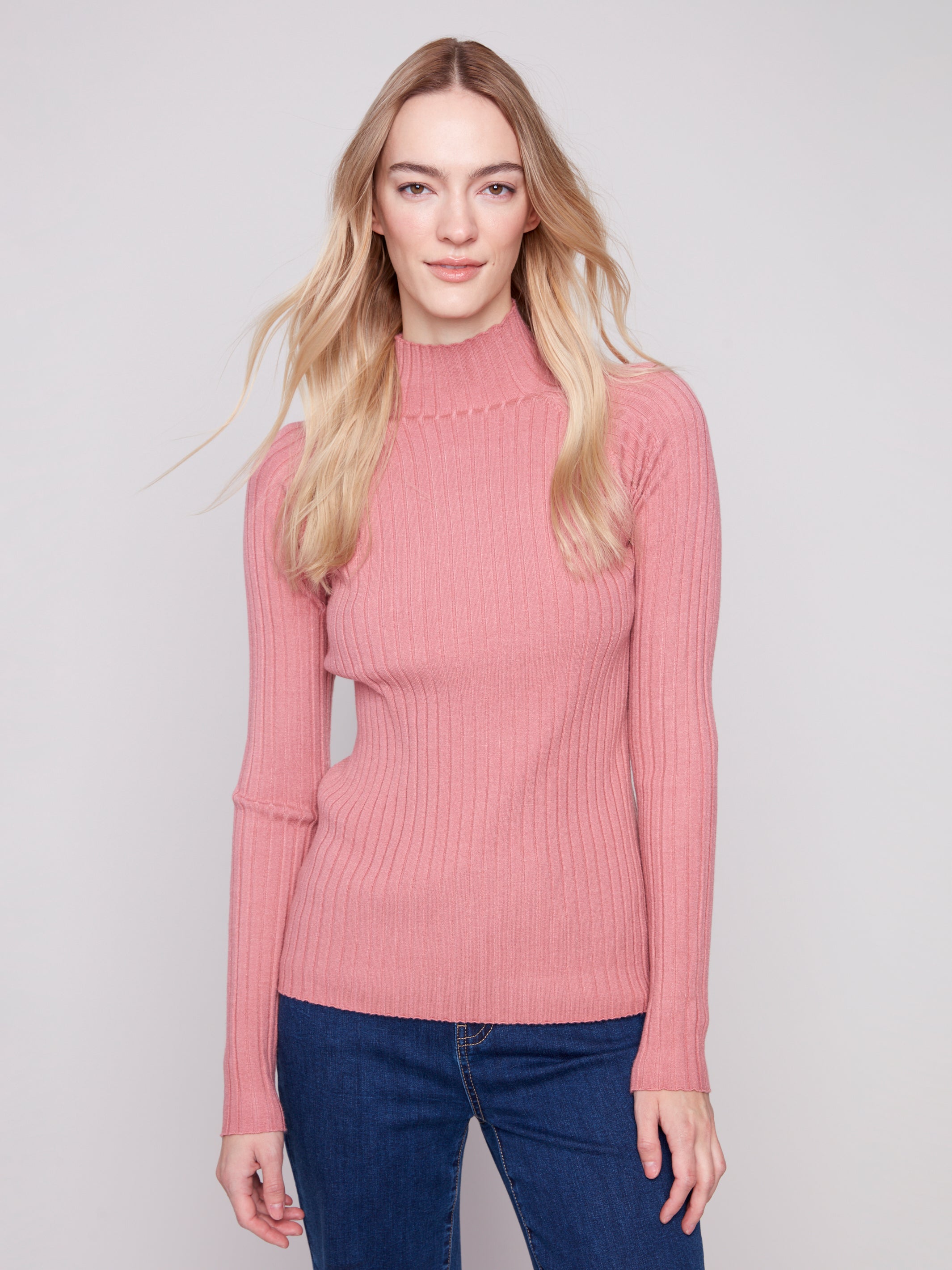 Ribbed Knit Mock Neck Sweater