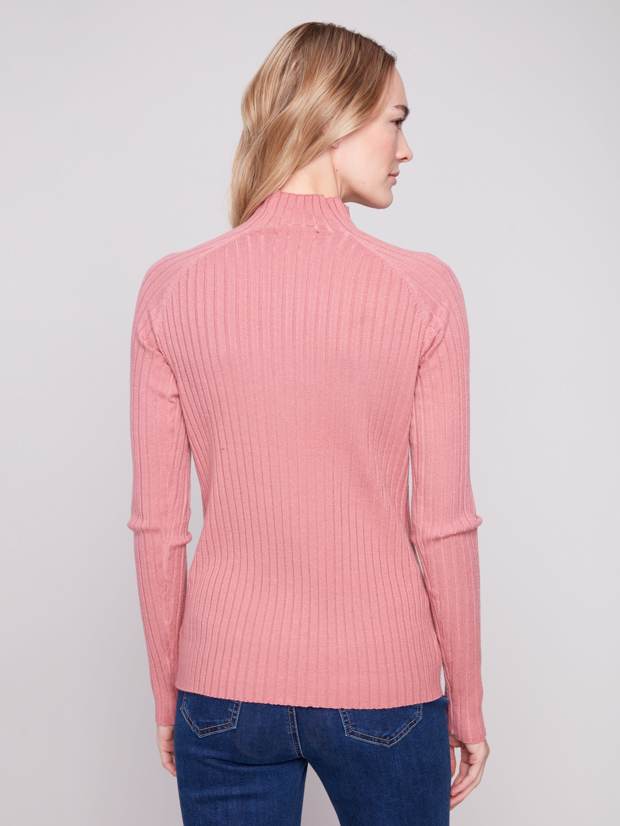 Ribbed Knit Mock Neck Sweater