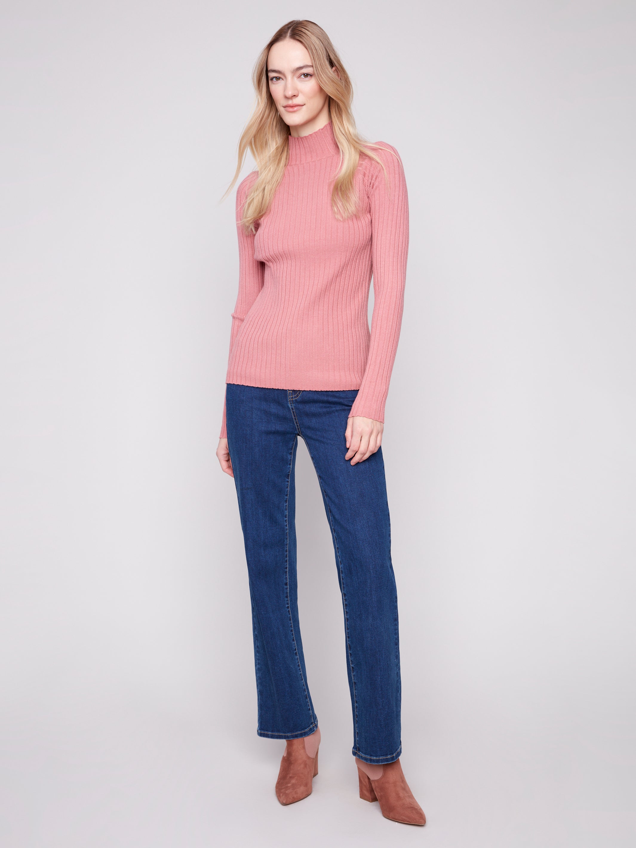 Ribbed Knit Mock Neck Sweater