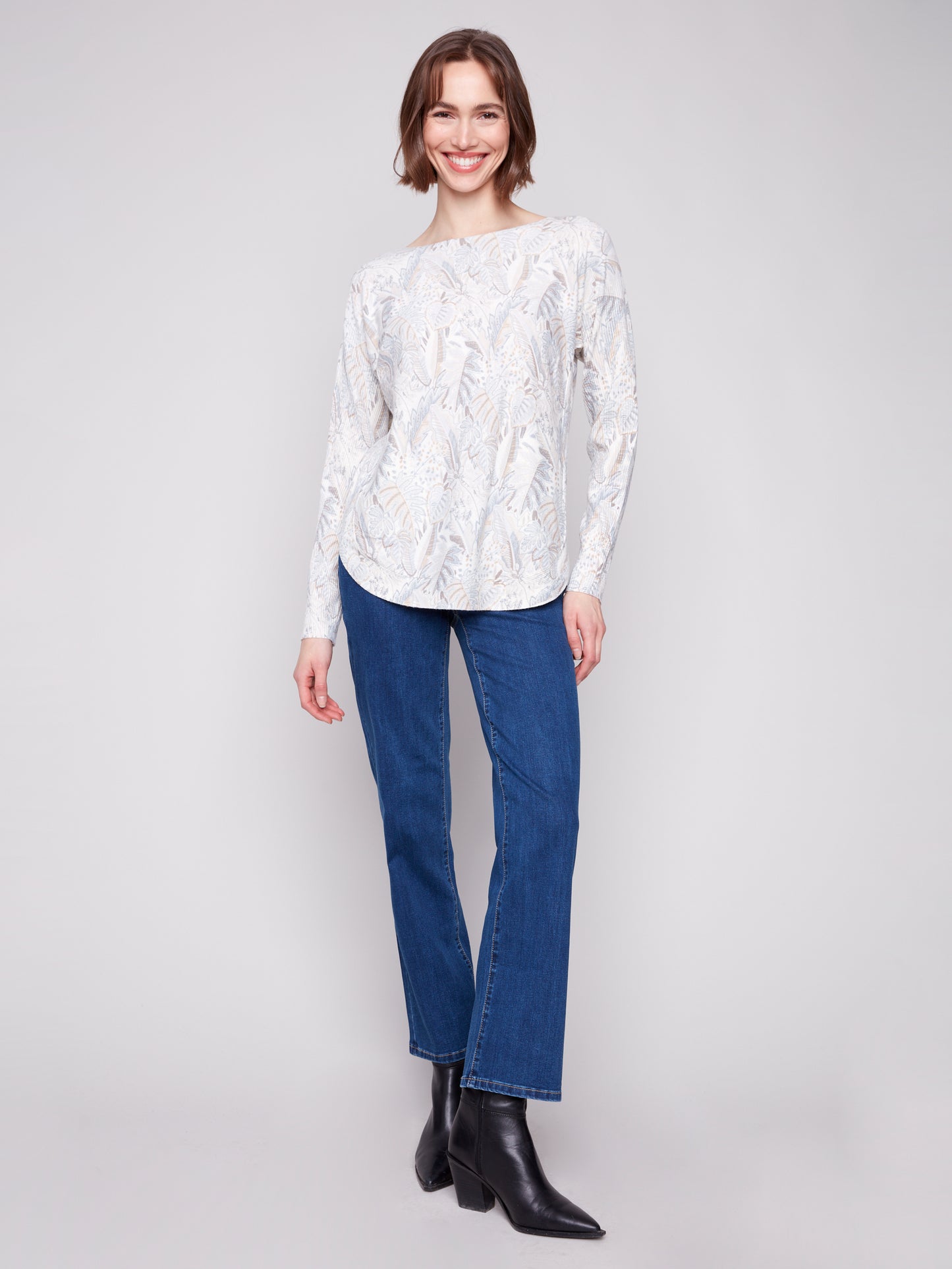 Printed Rounded Hem Sweater