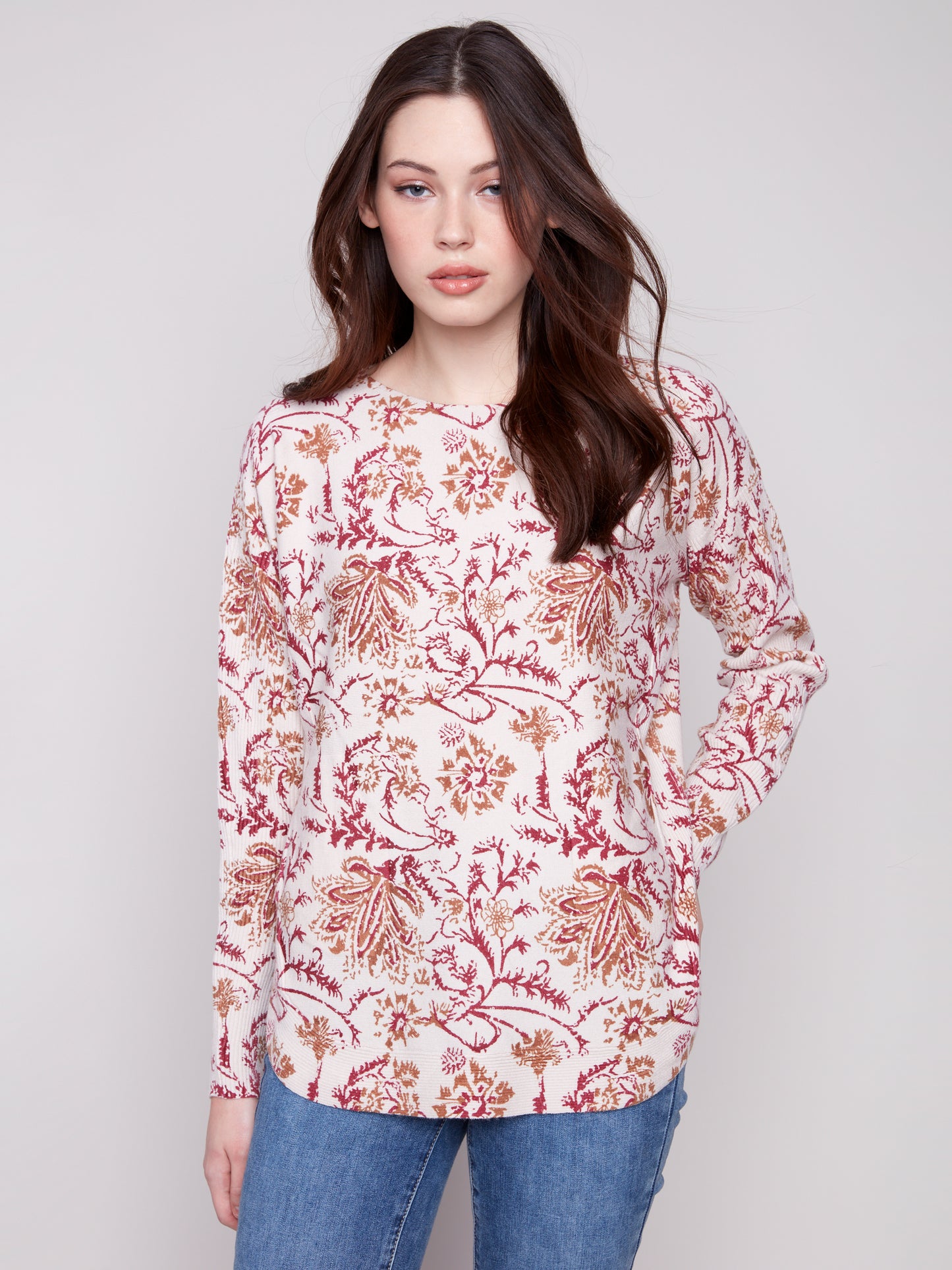 Printed Rounded Hem Sweater