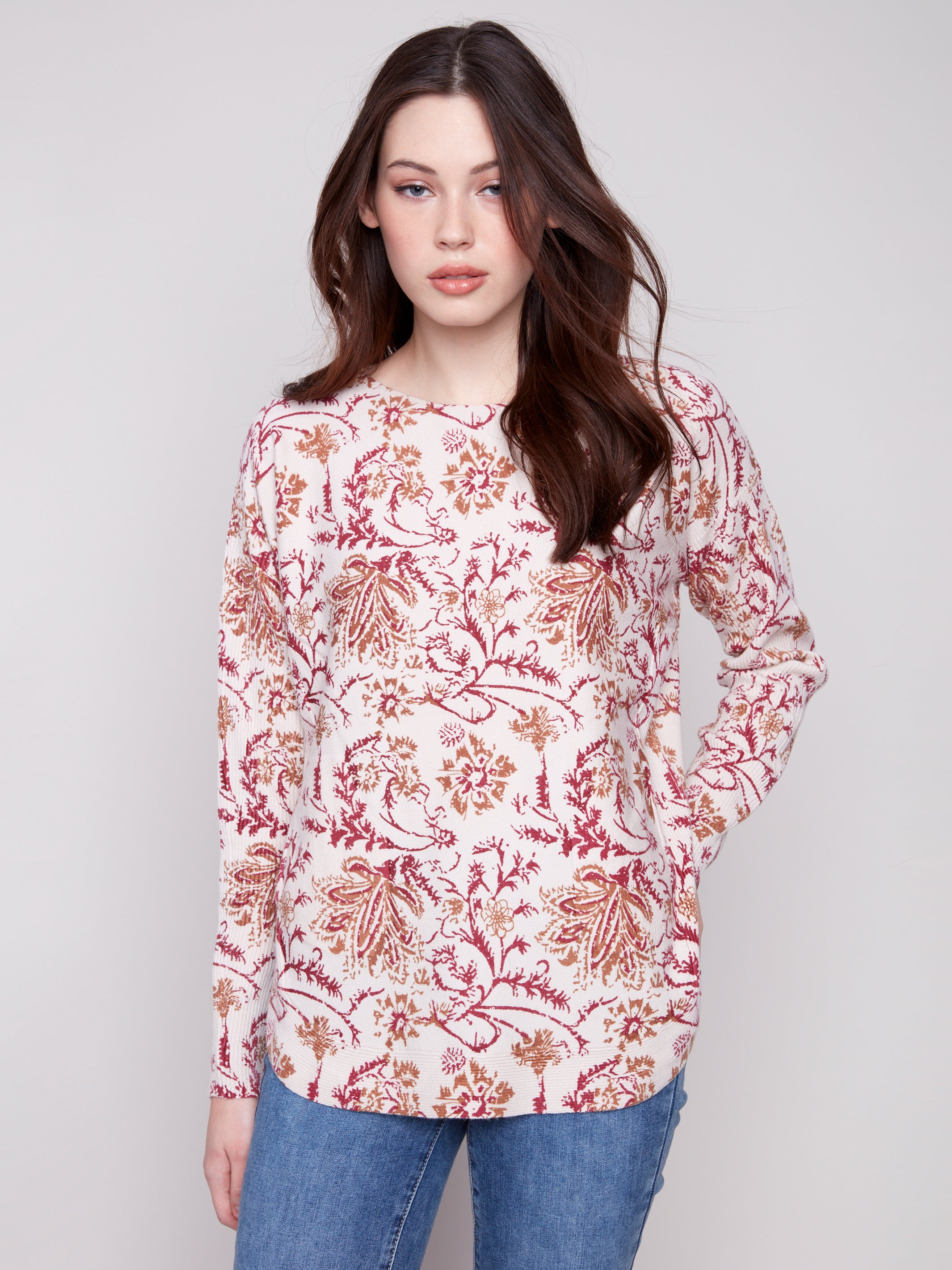 Printed Rounded Hem Sweater