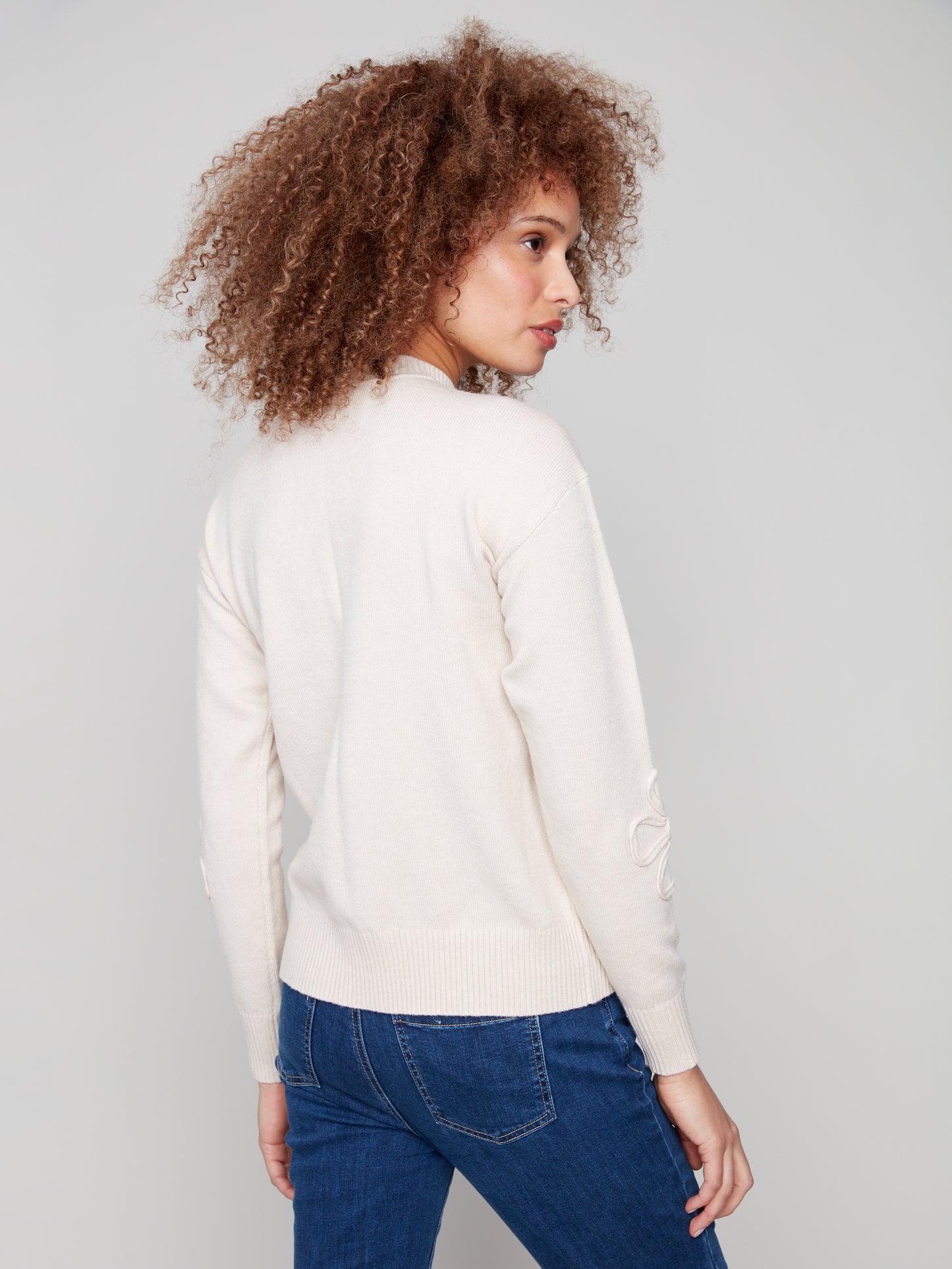 Crew Neck Floral Soutache Sweater