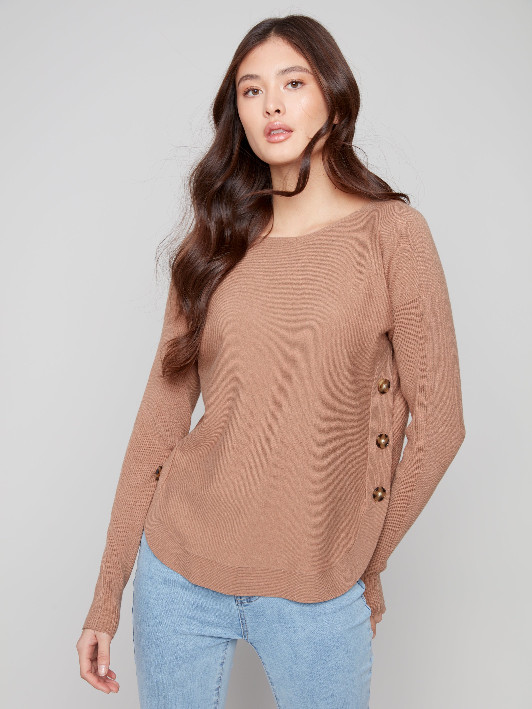 Boat Neck Sweater With Side Buttons