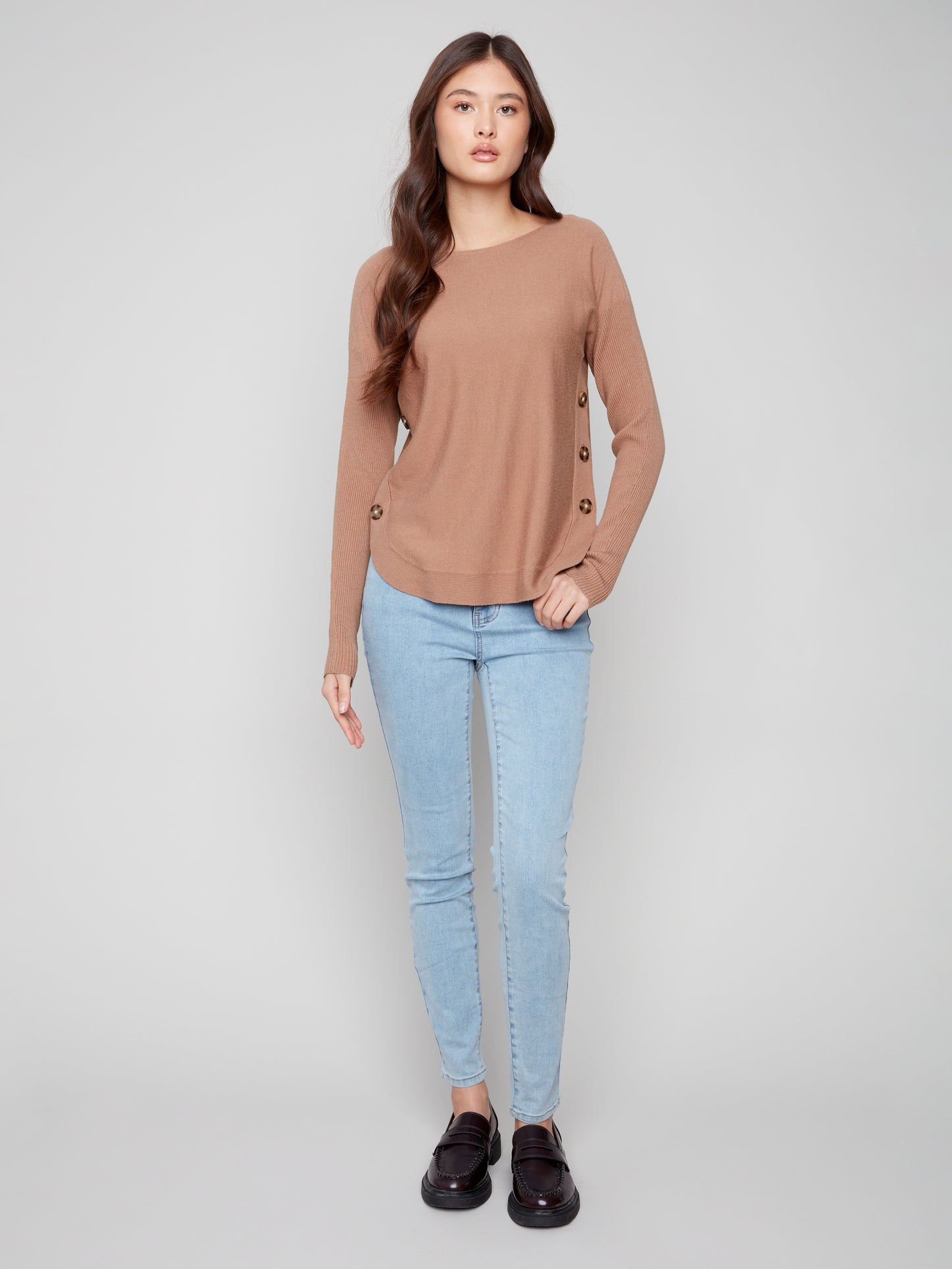Boat Neck Sweater With Side Buttons