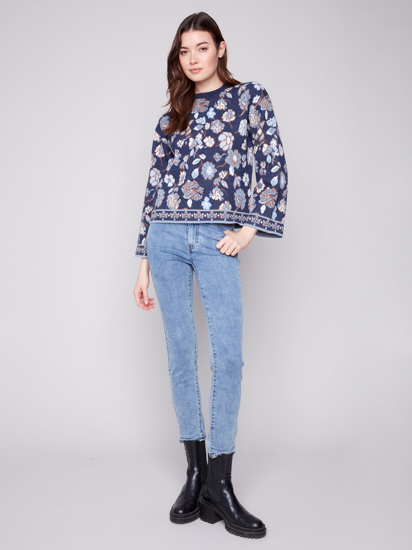 Crew Neck Jacquard Sweater