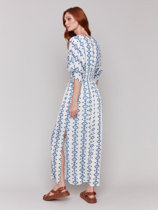 Printed Dolman Sleeve Maxi Dress with Side Slits