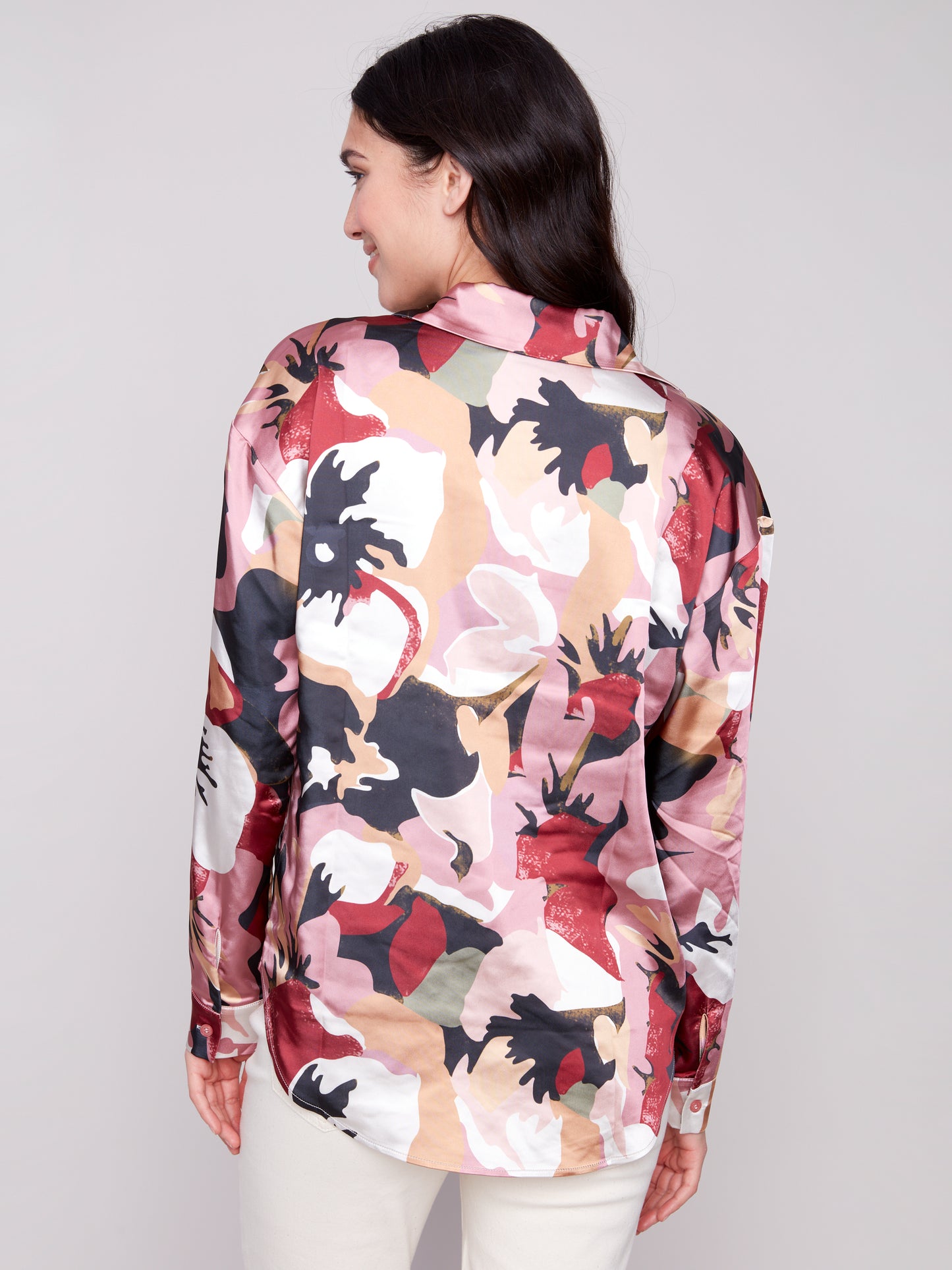 Printed Satin Button-Down Shirt