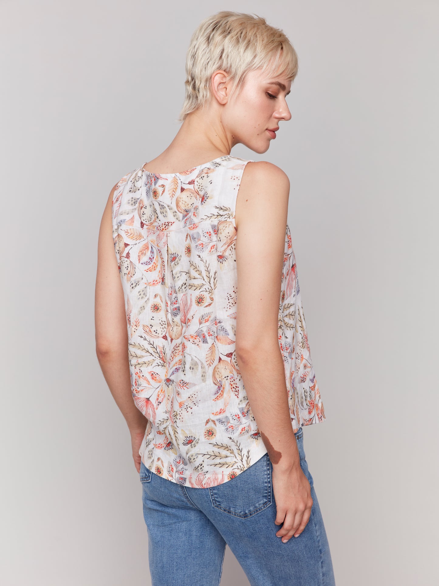 Printed Sleeveless Top with Rounded Hem