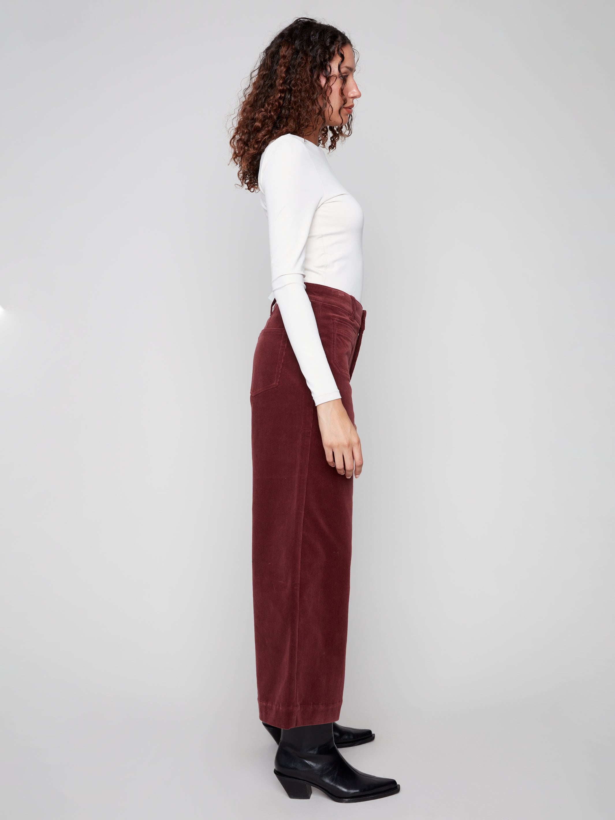Cropped Patch Pocket Flare Corduroy Pants