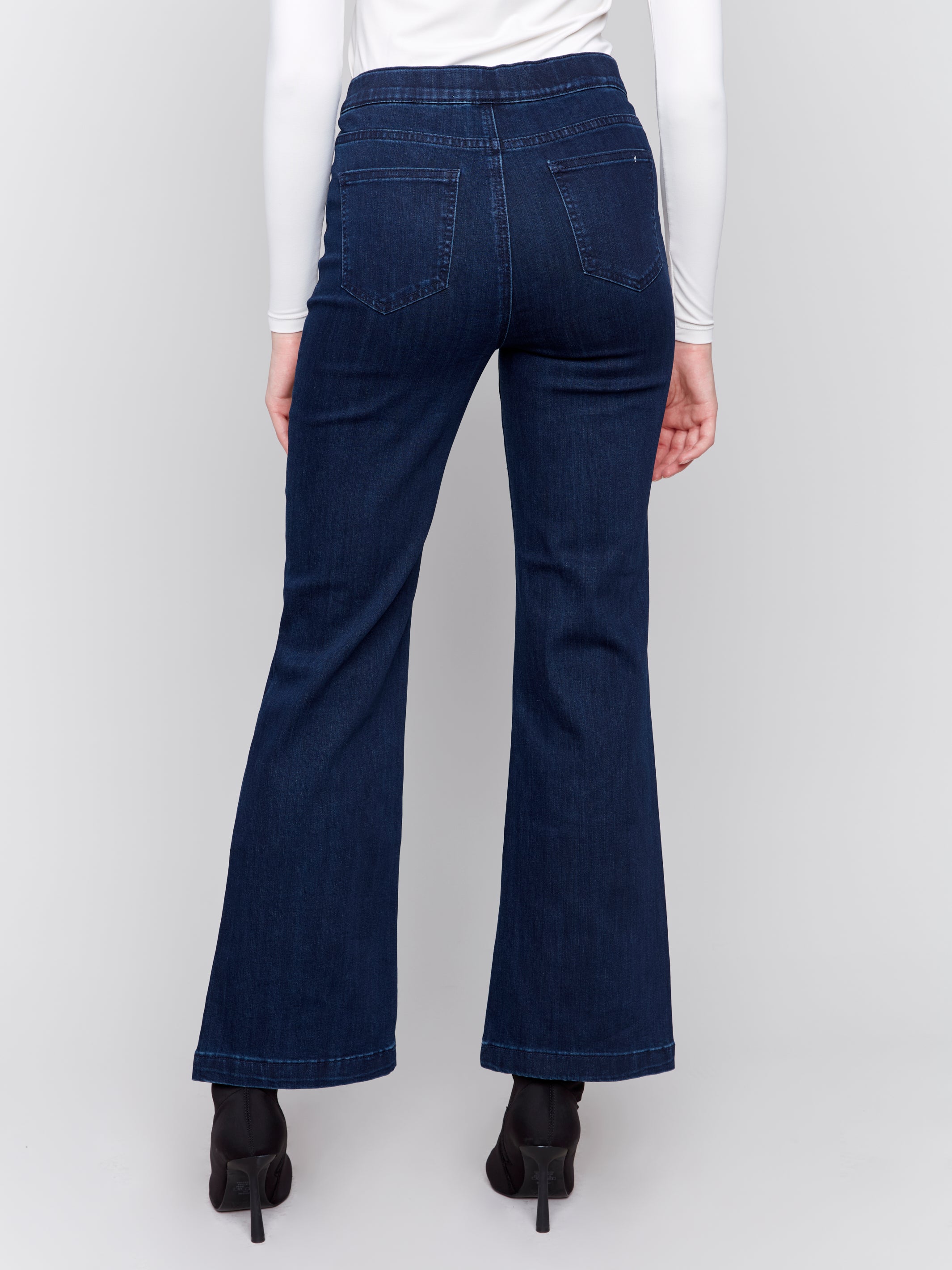 Pull-On Flare Jeans with Front Buttons