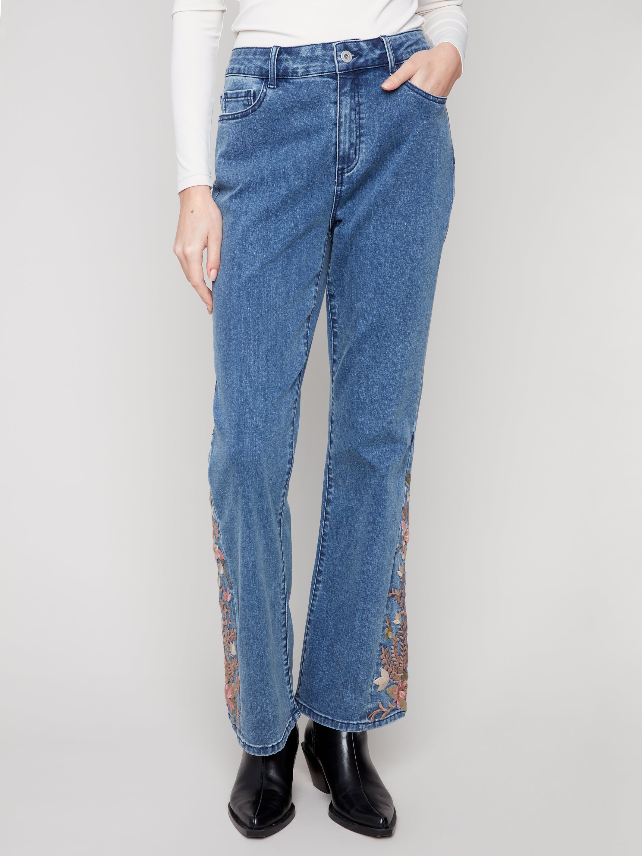 Bootcut Jeans with Floral Embroidery