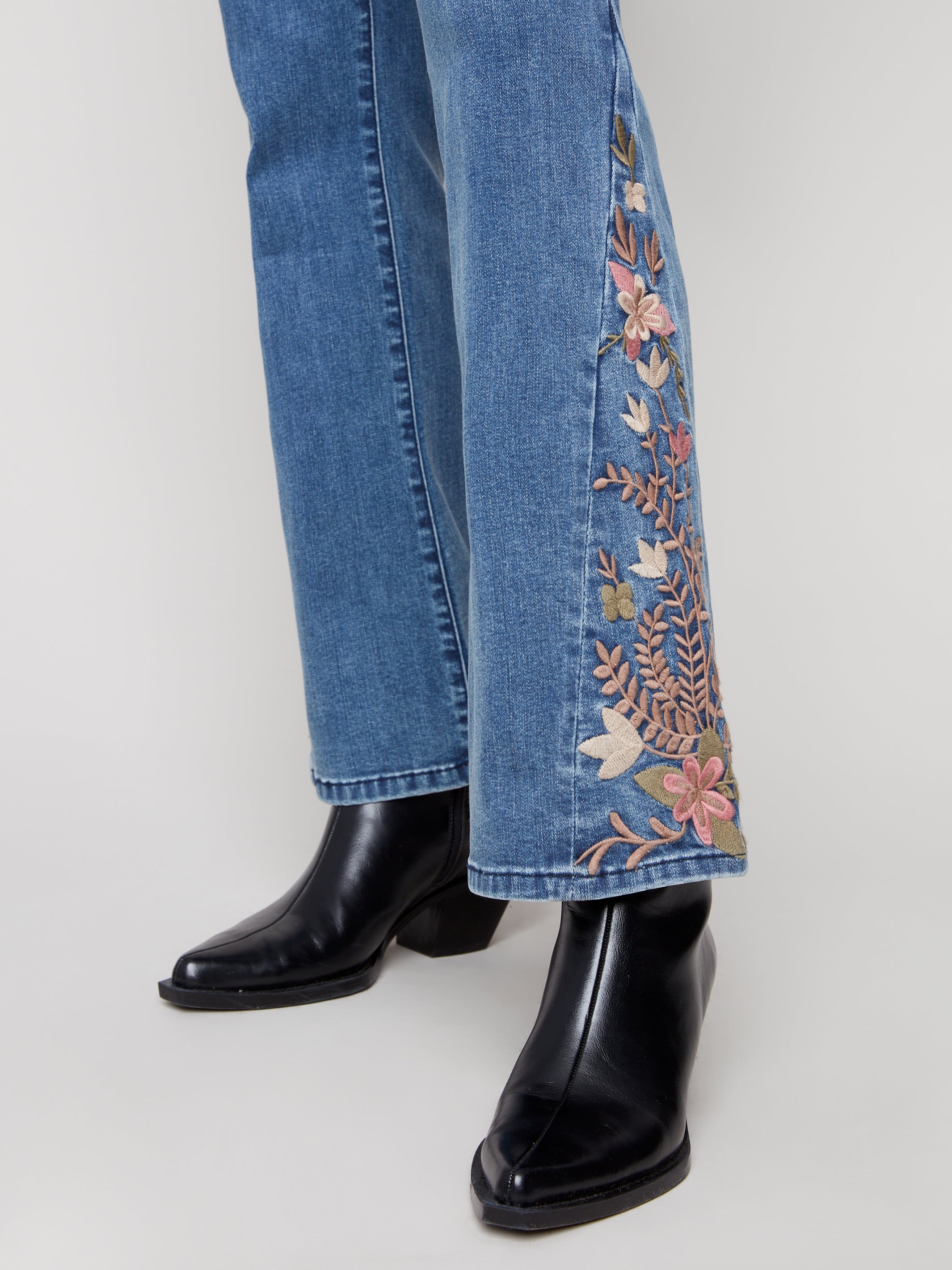 Bootcut Jeans with Floral Embroidery