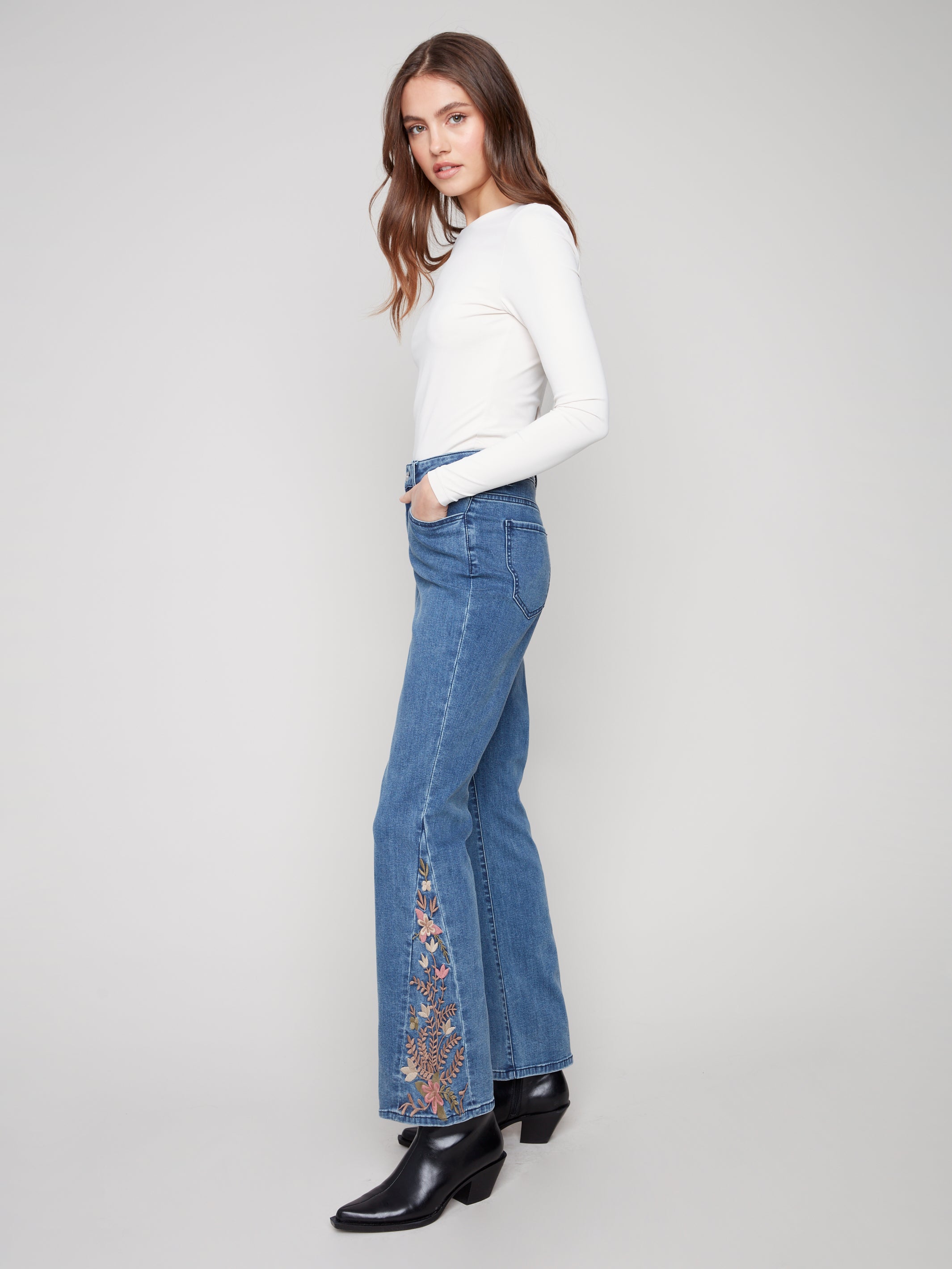 Bootcut Jeans with Floral Embroidery