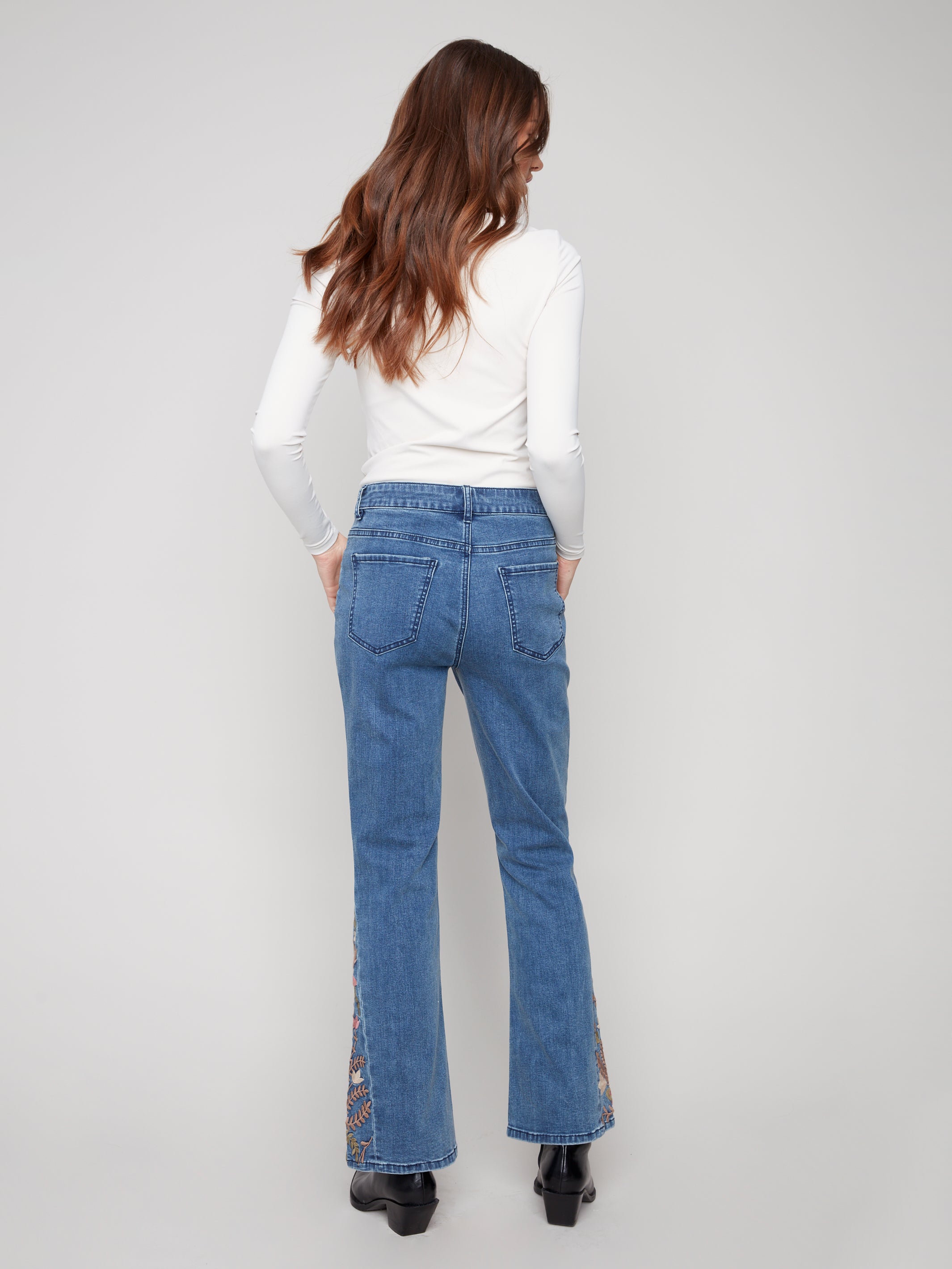 Bootcut Jeans with Floral Embroidery