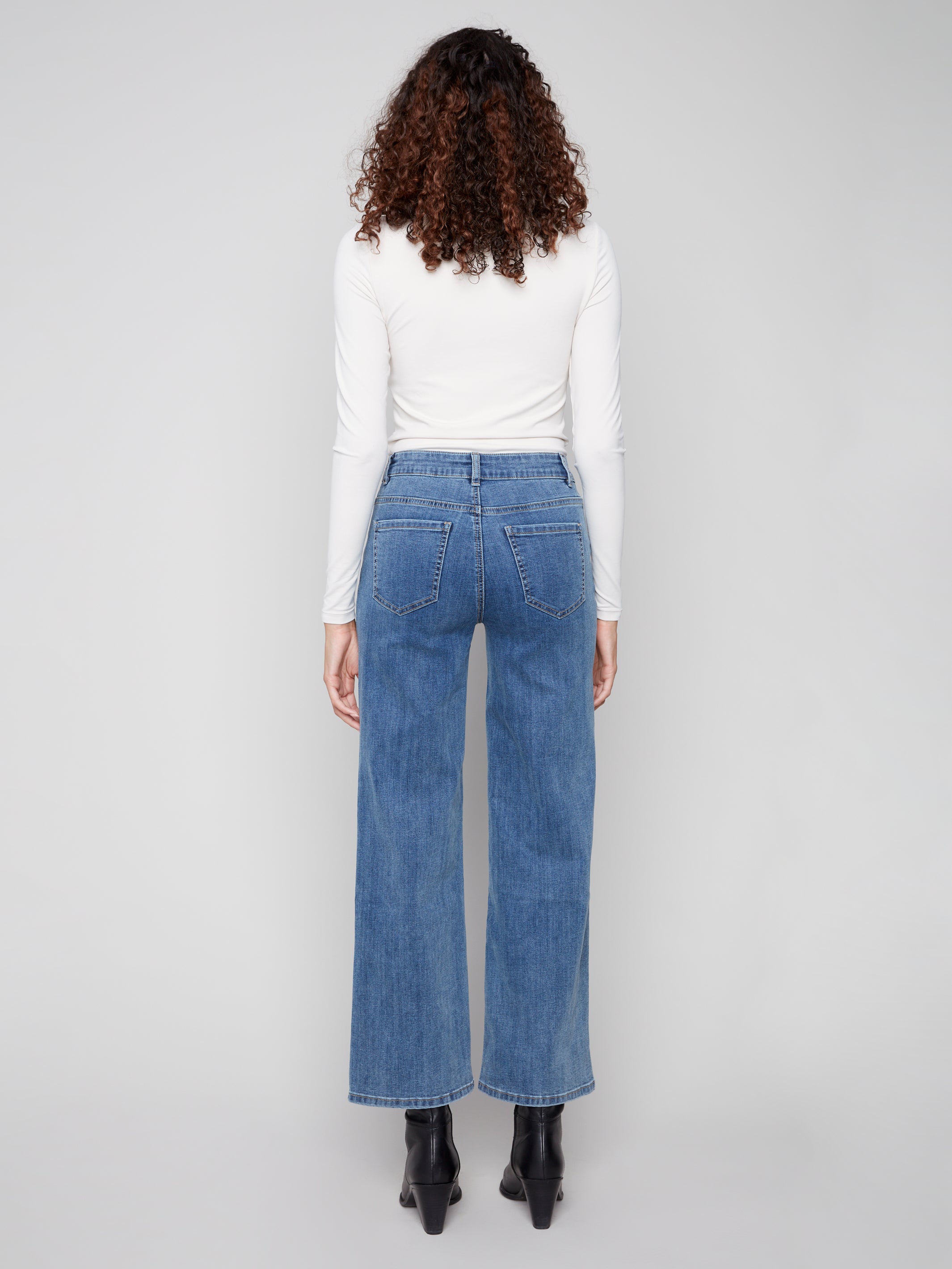 Wide Leg Jeans with All-Over Embossed Hearts