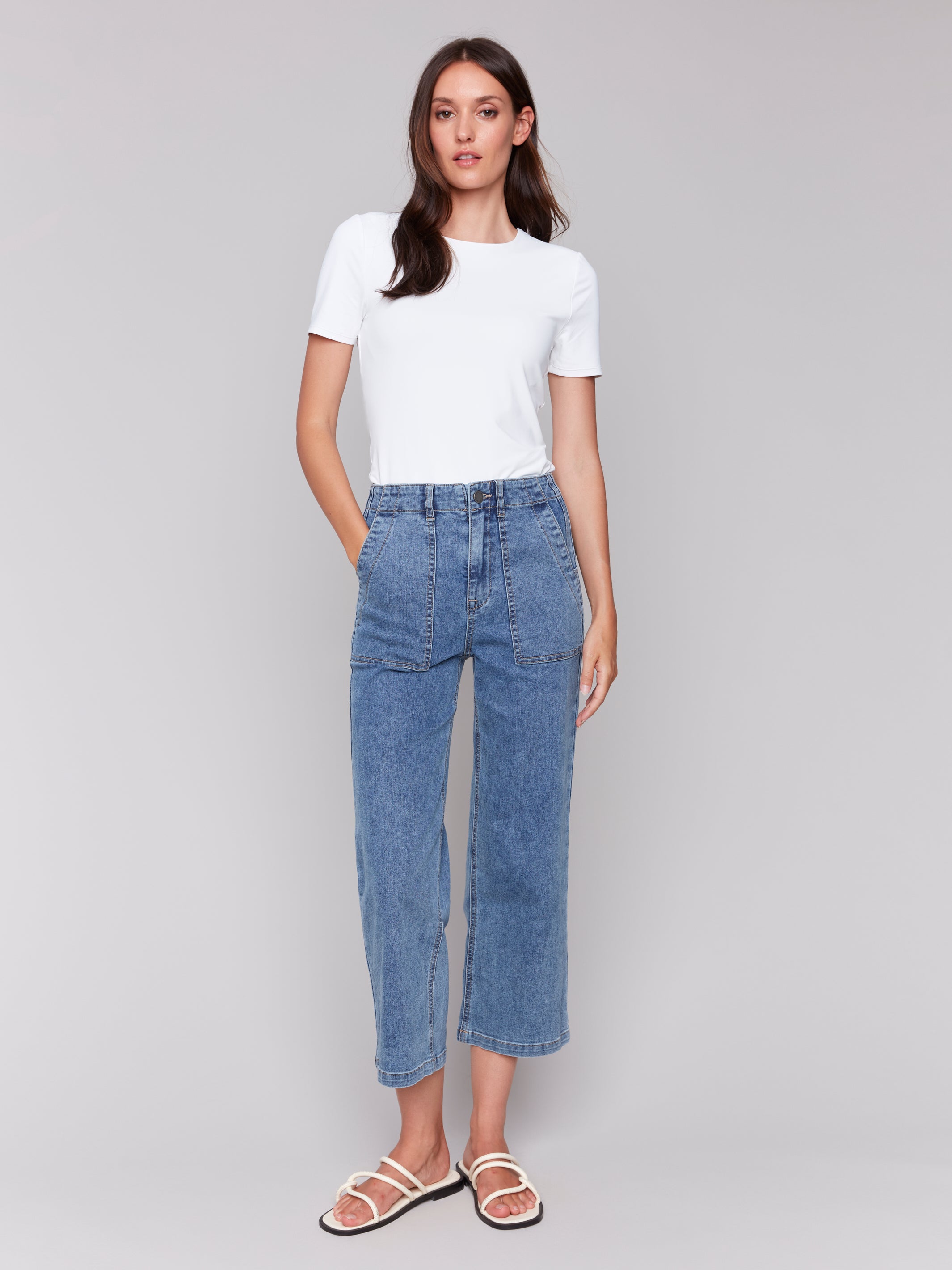 Cropped Utility Pocket Jeans