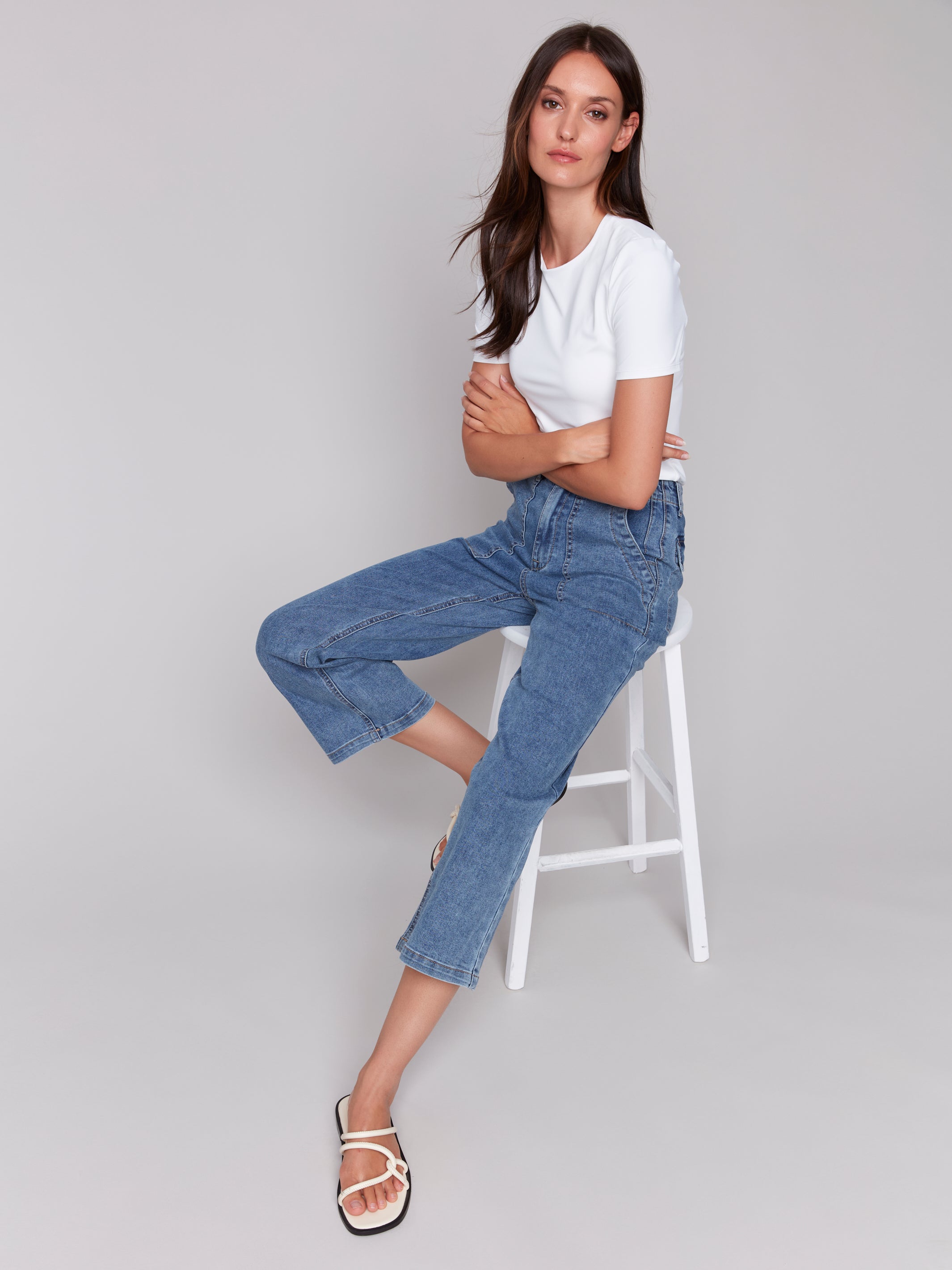 Cropped Utility Pocket Jeans