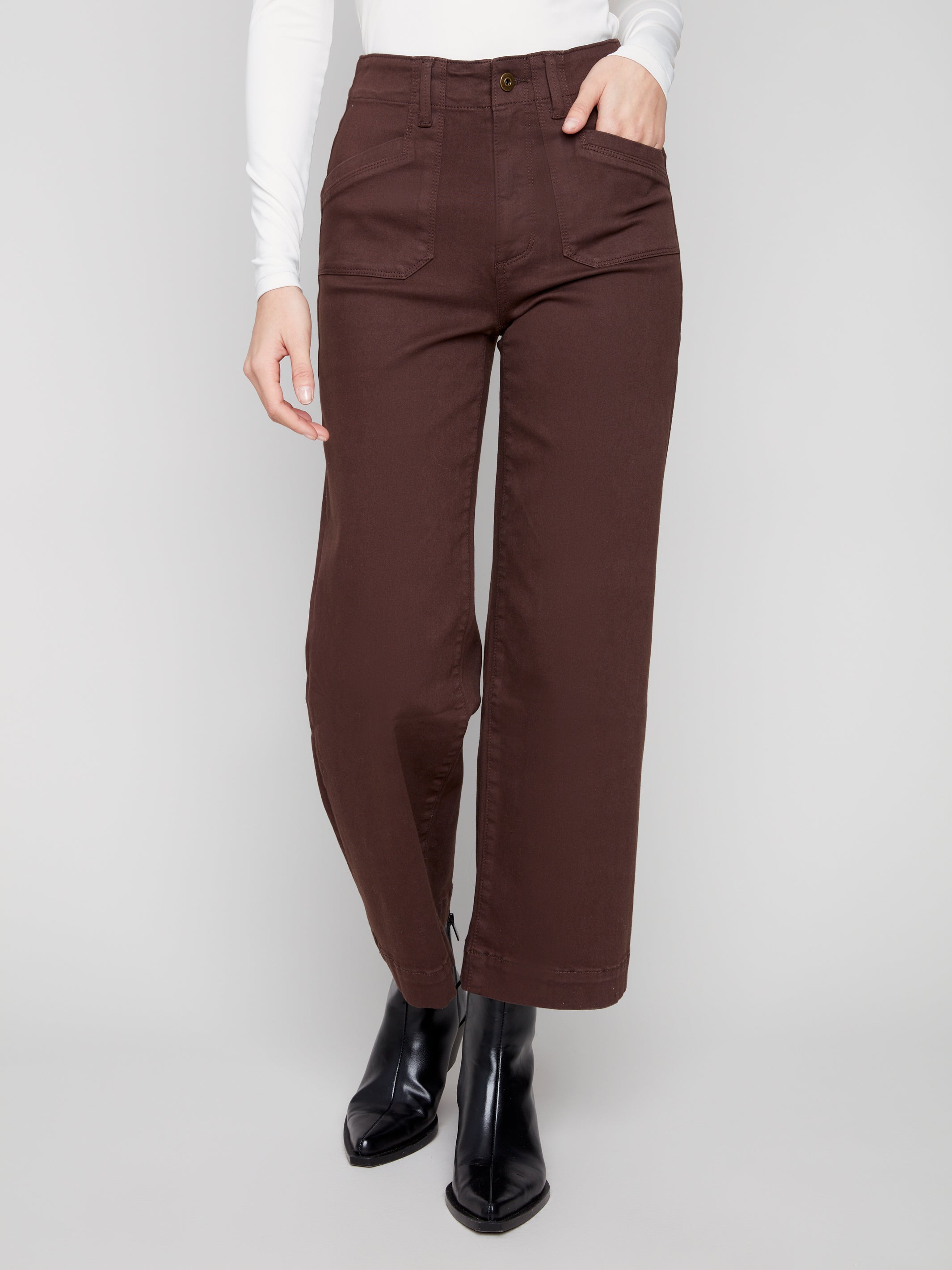 Cropped Wide Leg Stretch Twill Pants