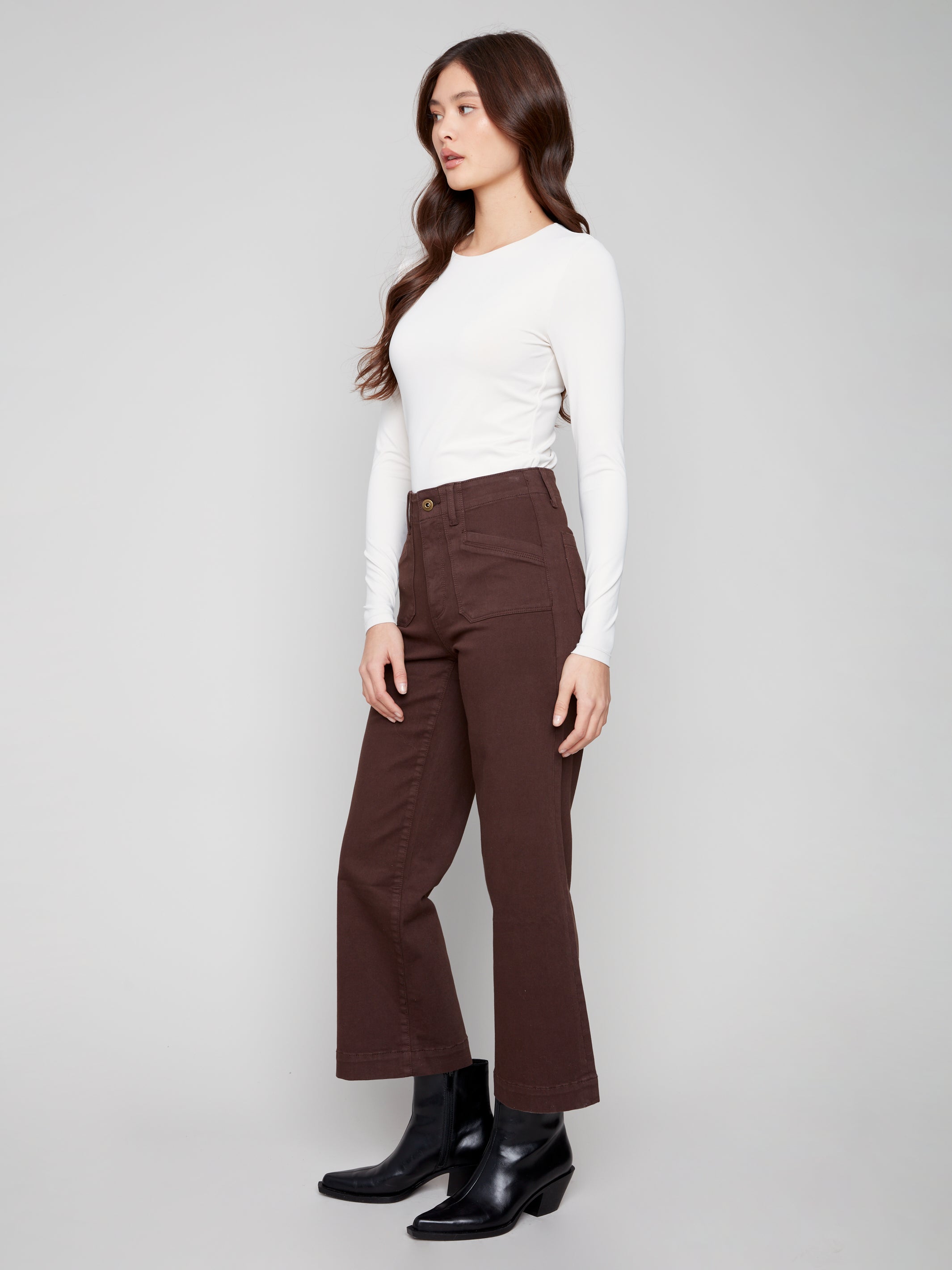 Cropped Wide Leg Stretch Twill Pants