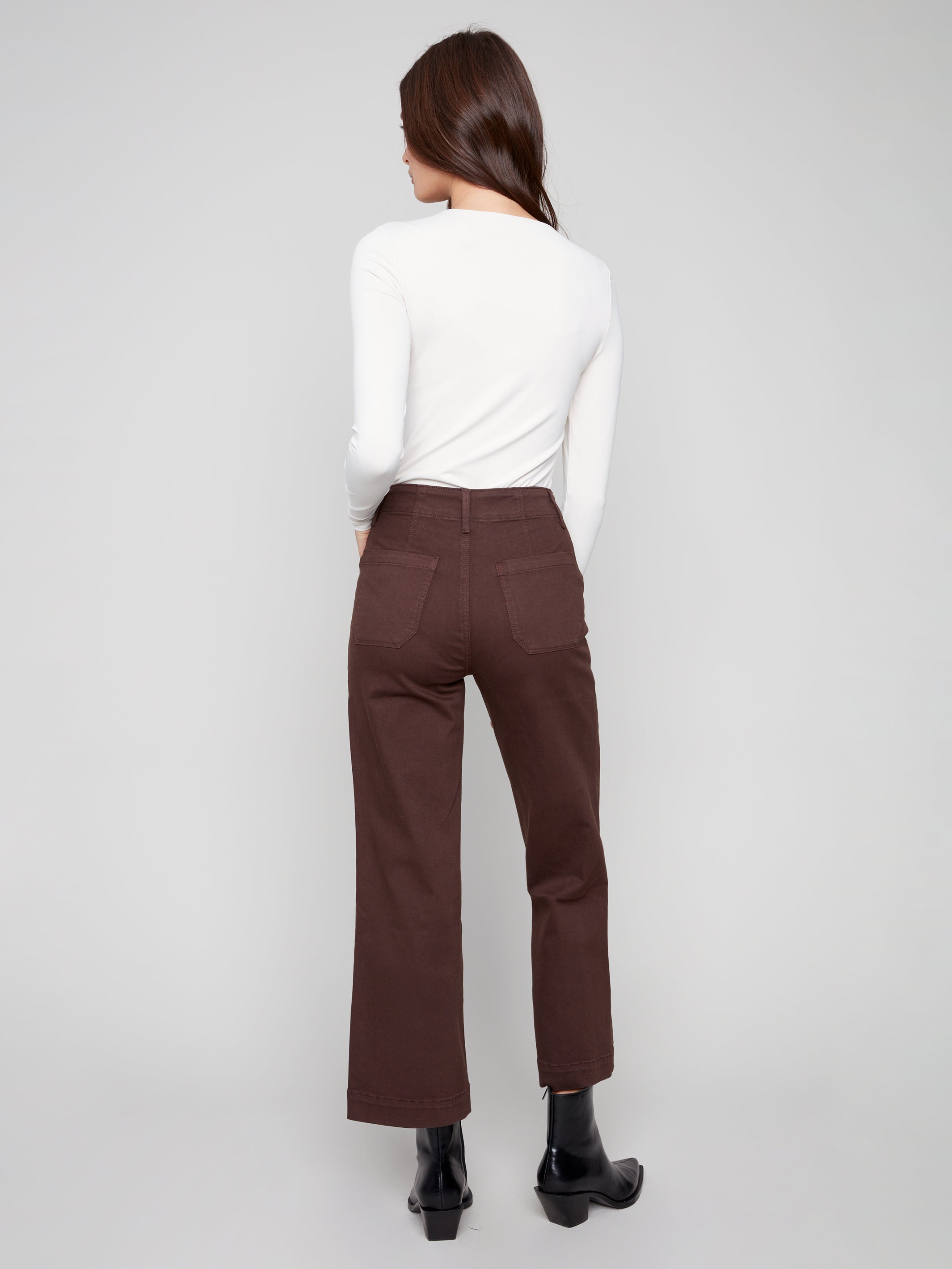 Cropped Wide Leg Stretch Twill Pants