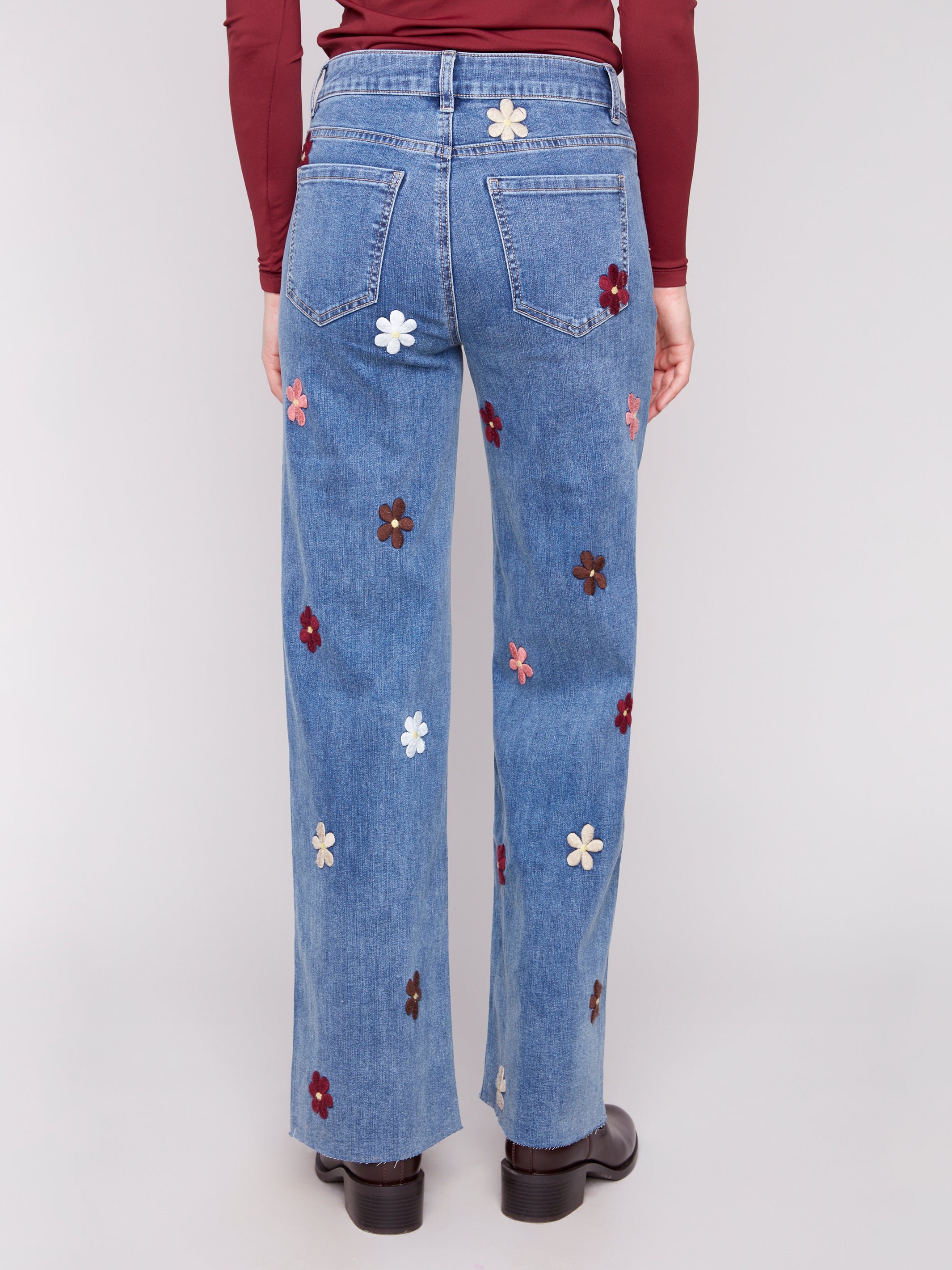 Wide Leg Jeans With Flower Patches