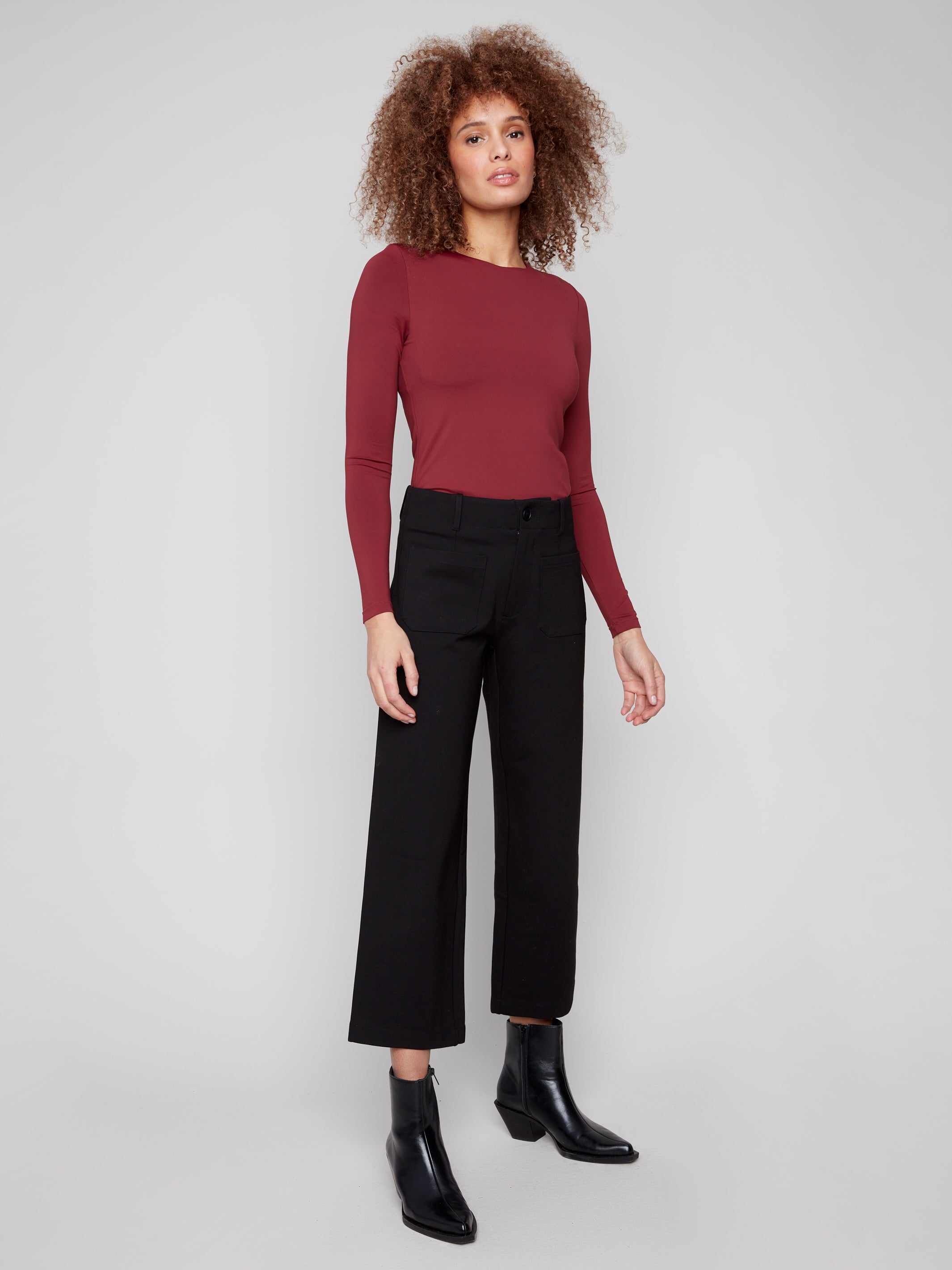 Patch Pocket Wide Leg Ponte Pants