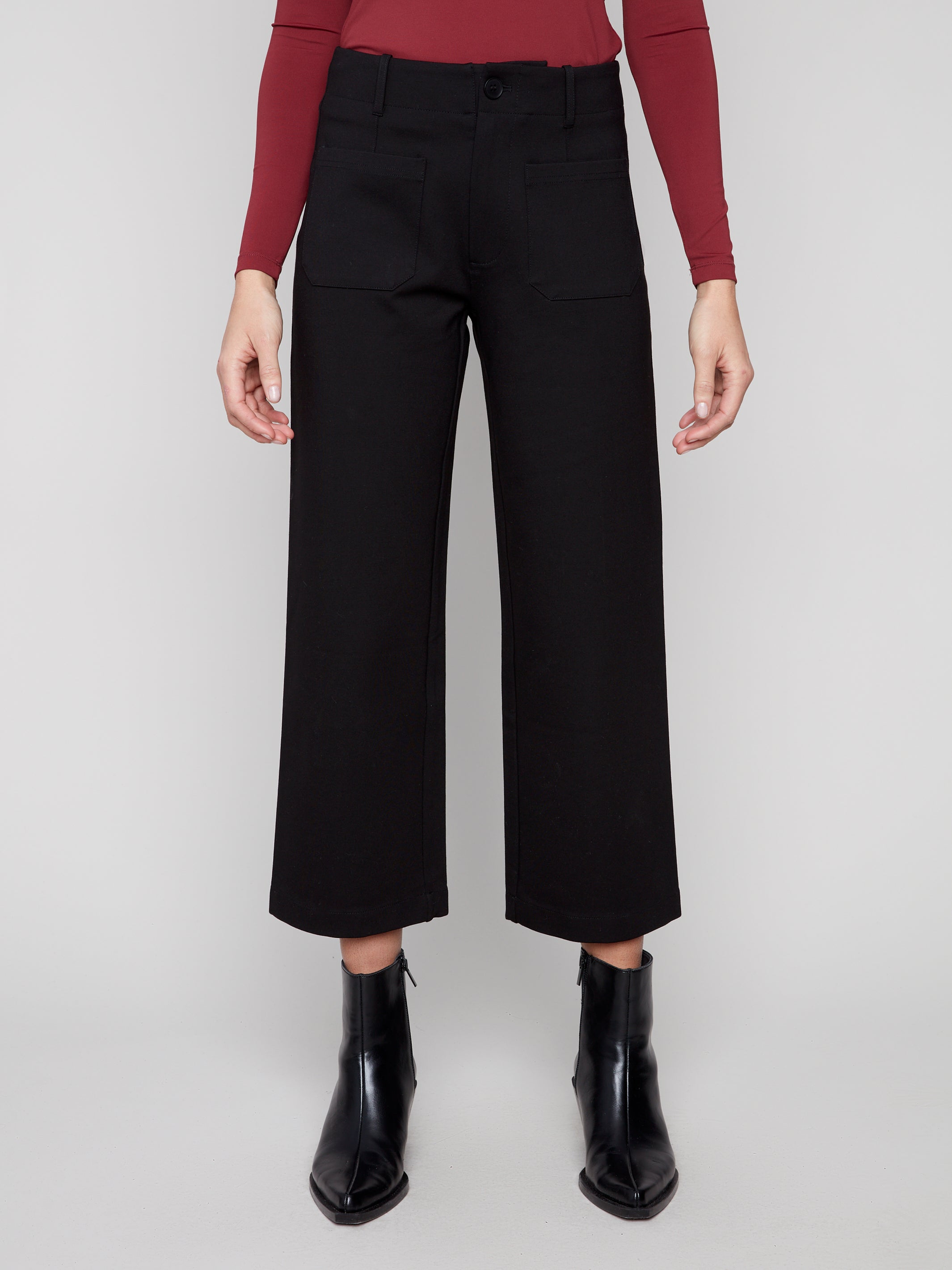 Patch Pocket Wide Leg Ponte Pants