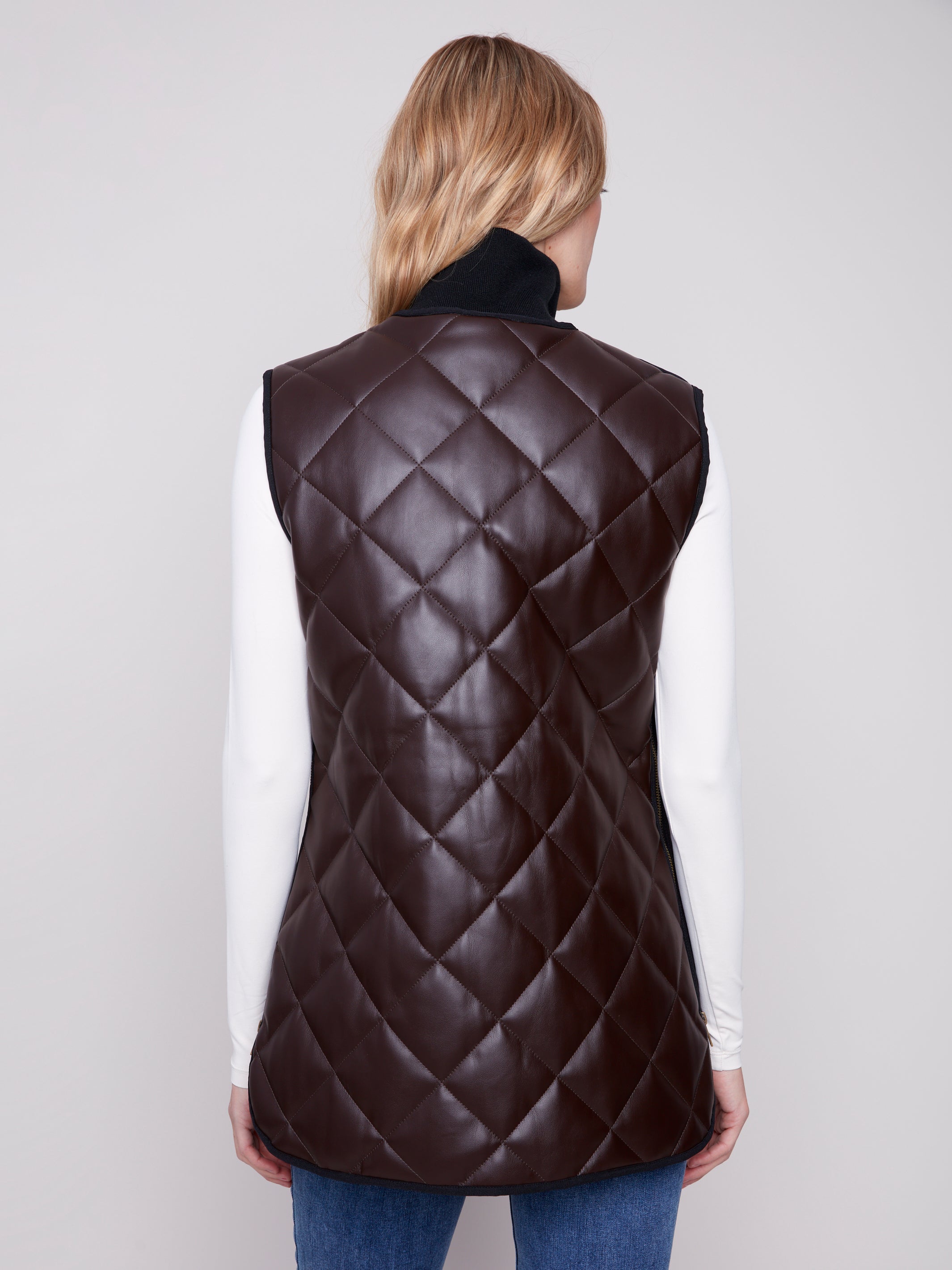 Long Quilted Faux Leather Vest