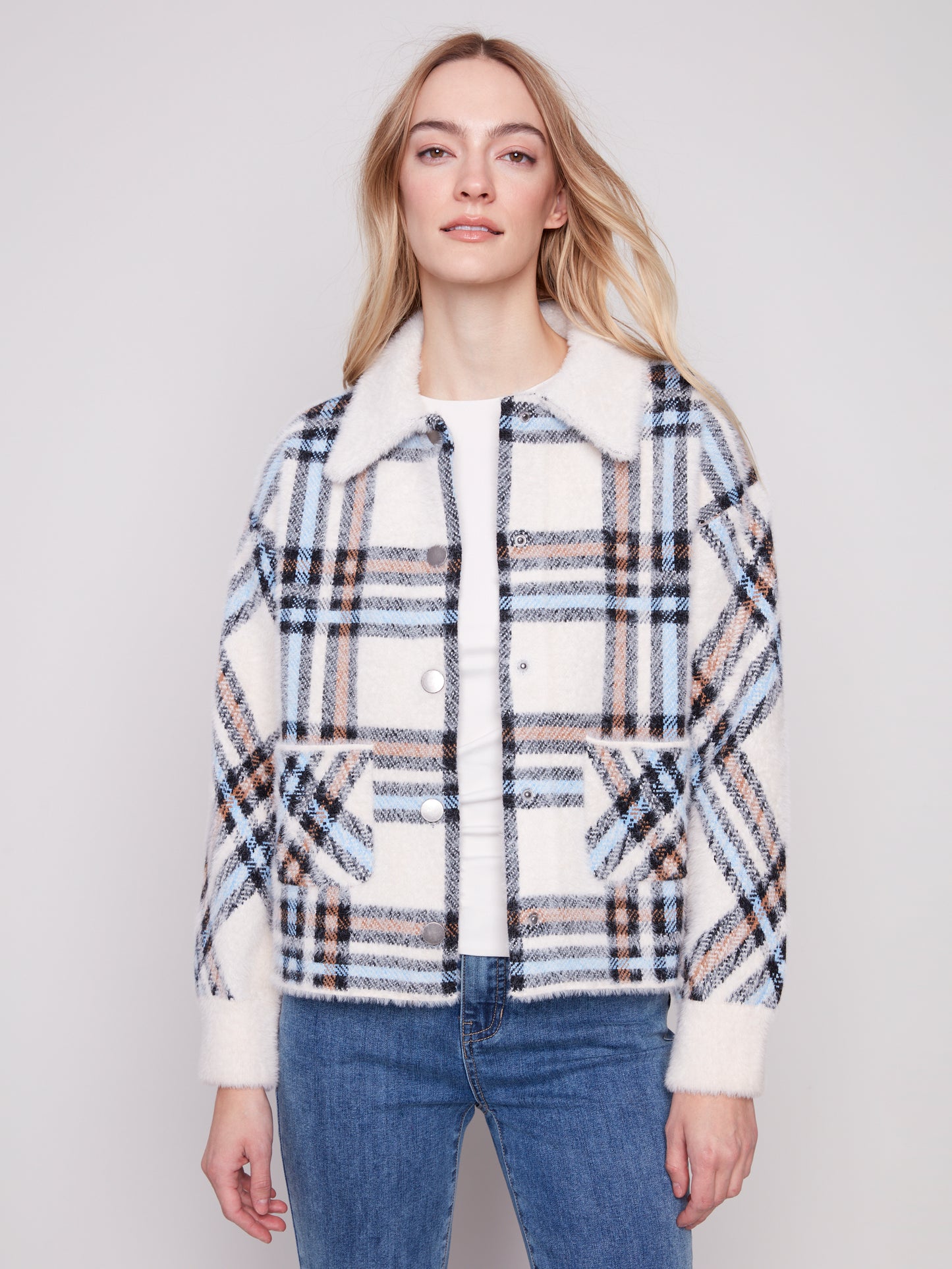Short Plaid Knit Jacket