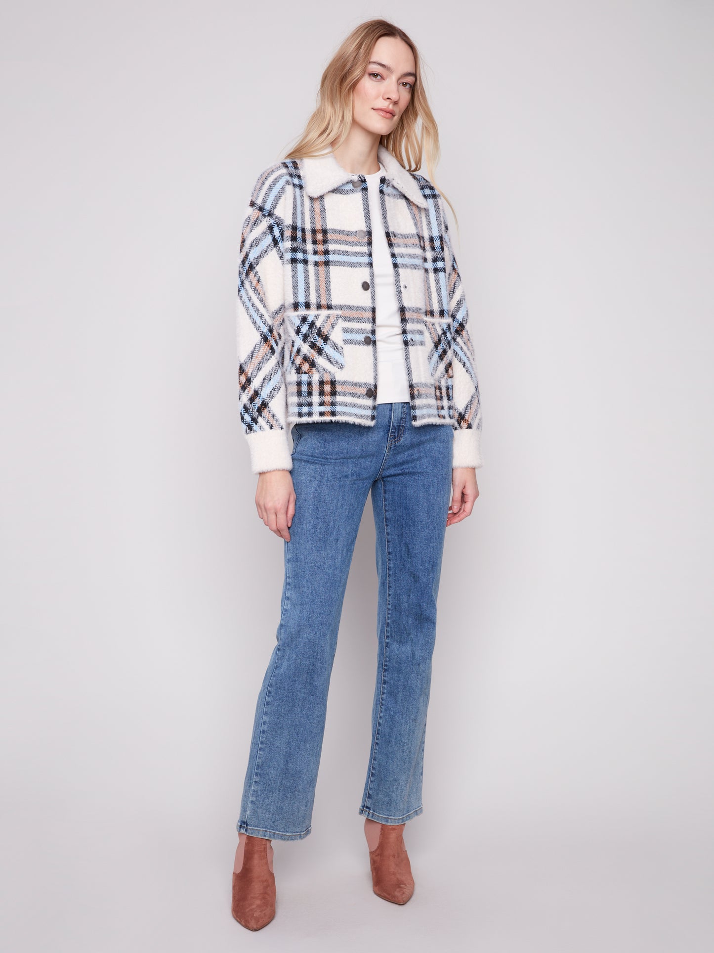 Short Plaid Knit Jacket