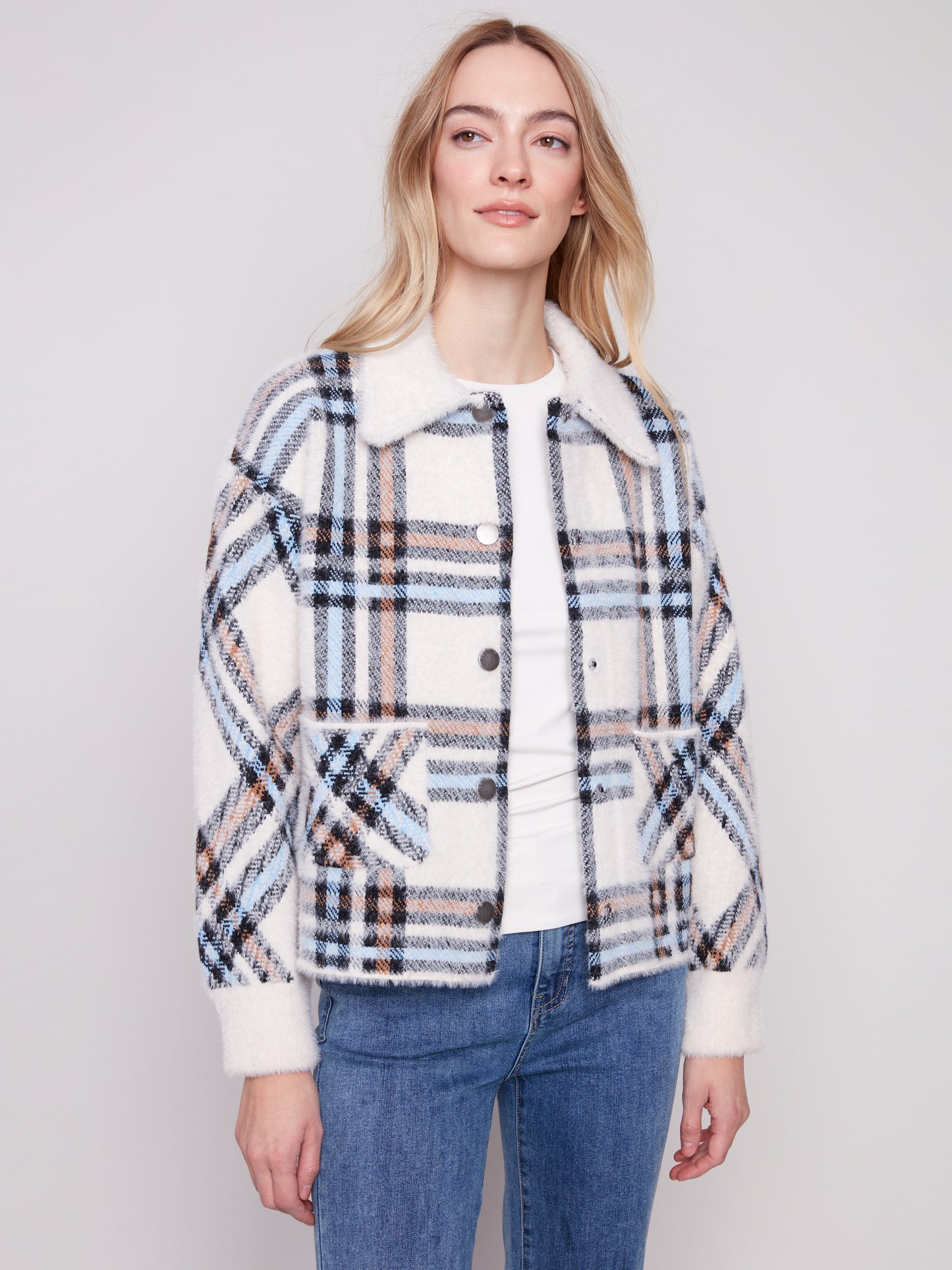 Short Plaid Knit Jacket