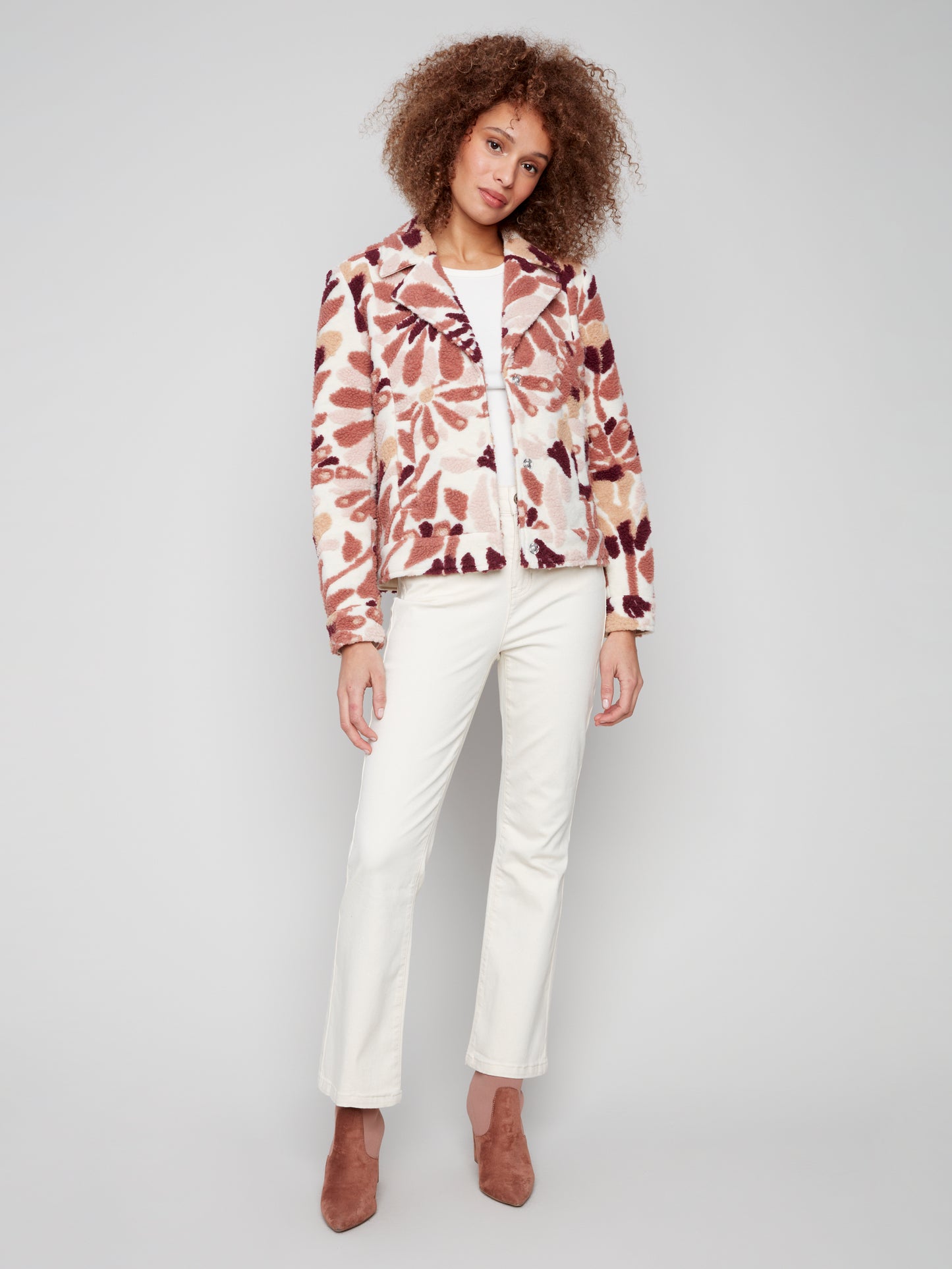 Floral Sherpa Fleece Short Jacket