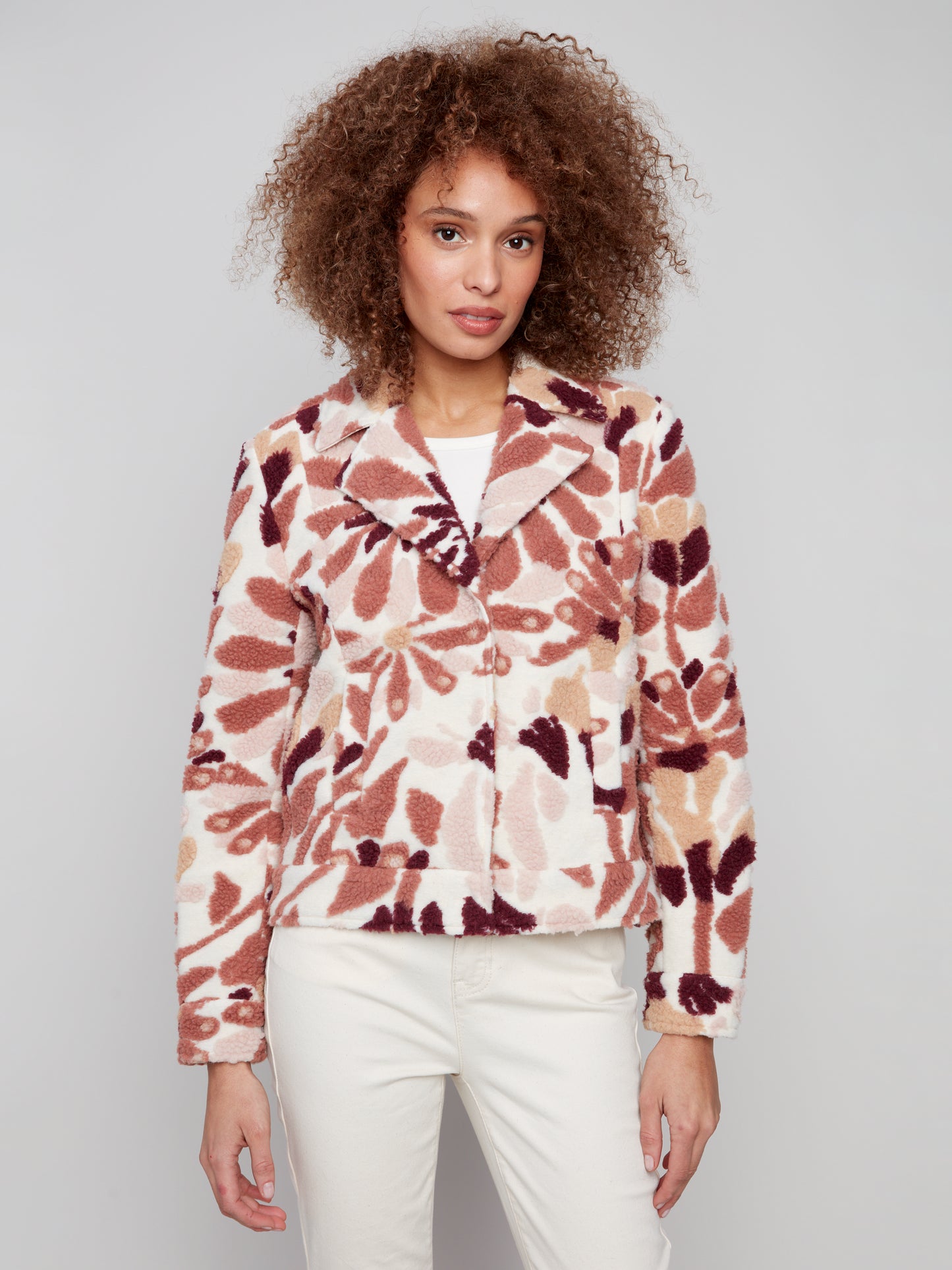 Floral Sherpa Fleece Short Jacket