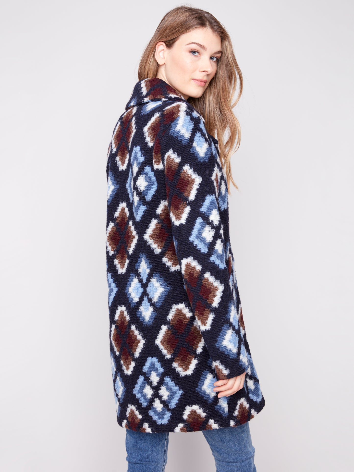 Chevron Pattern Plushy Knit Coat