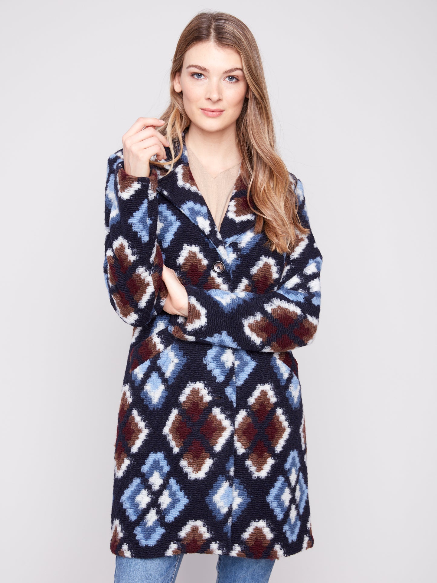 Chevron Pattern Plushy Knit Coat