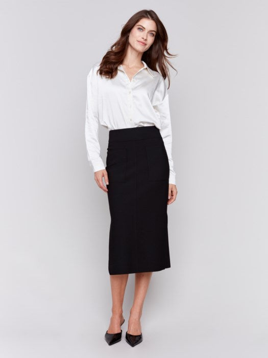Knee Length Skirt with Side Slit and Pockets