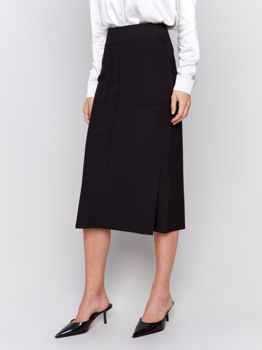Knee Length Skirt with Side Slit and Pockets