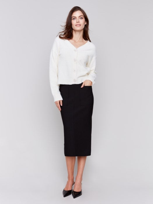 Knee Length Skirt with Side Slit and Pockets
