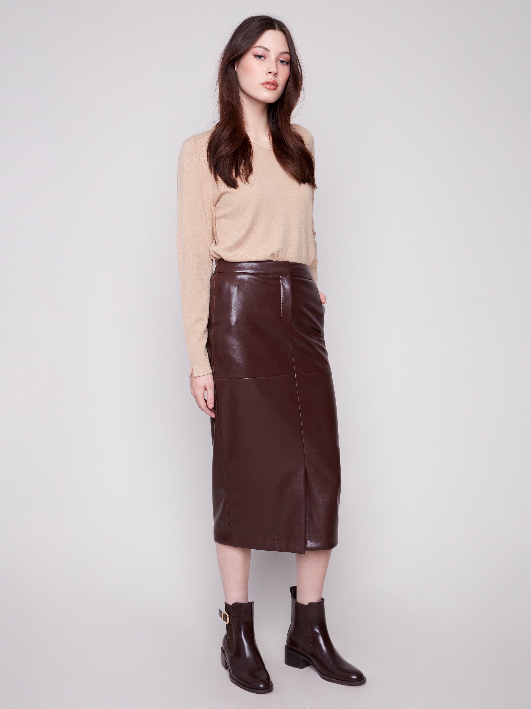 Faux Leather Midi Skirt