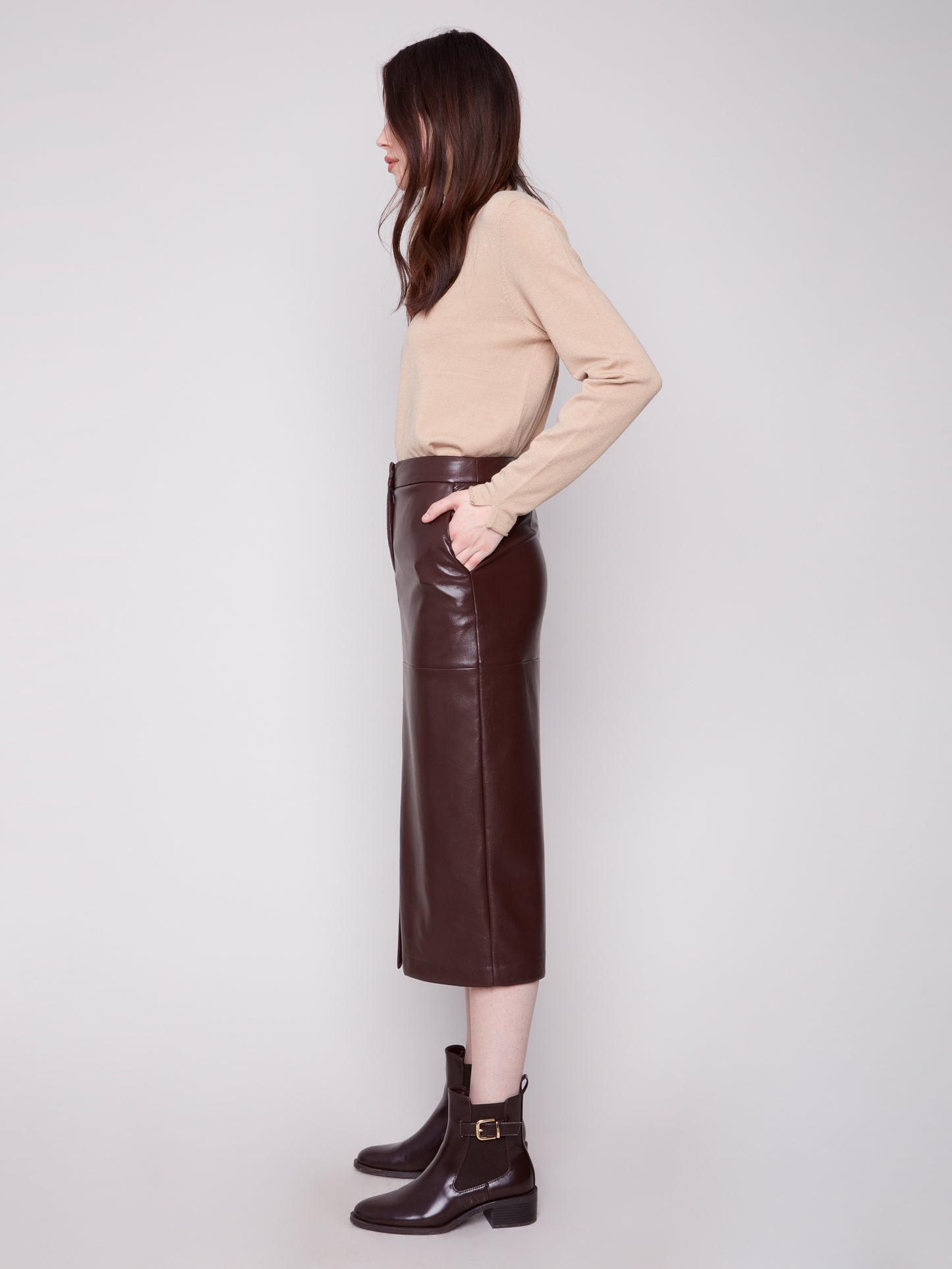Faux Leather Midi Skirt