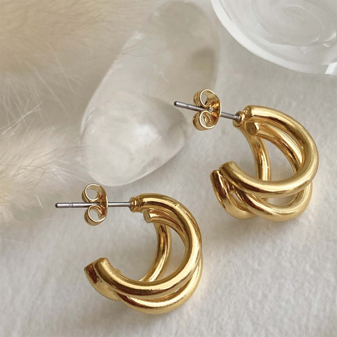 Takon Triple Ring Stud Hoop Earrings