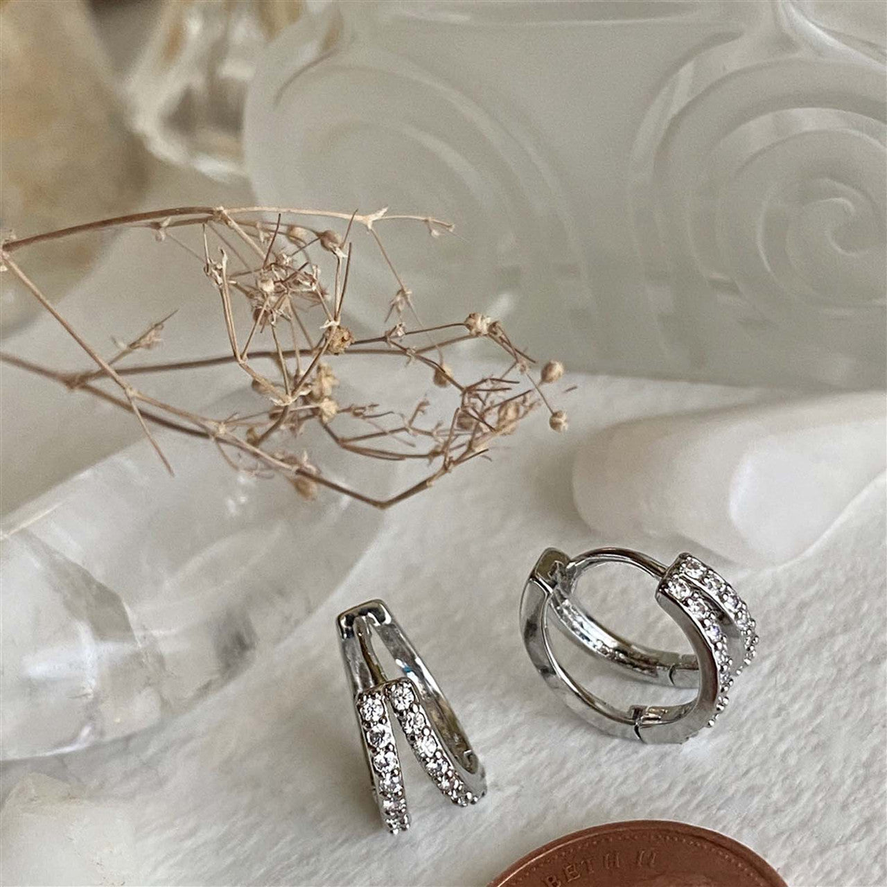 Chariklo Double Layer Rhinestone Encrusted Sleeper Hoops