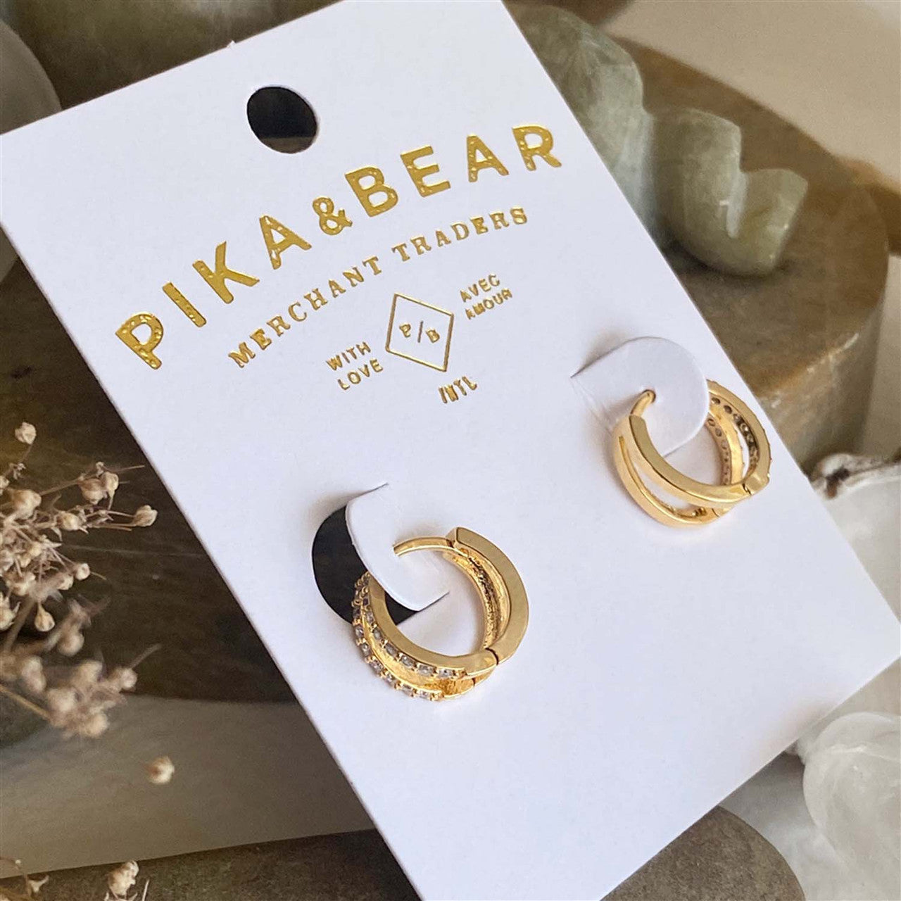 Chariklo Double Layer Rhinestone Encrusted Sleeper Hoops