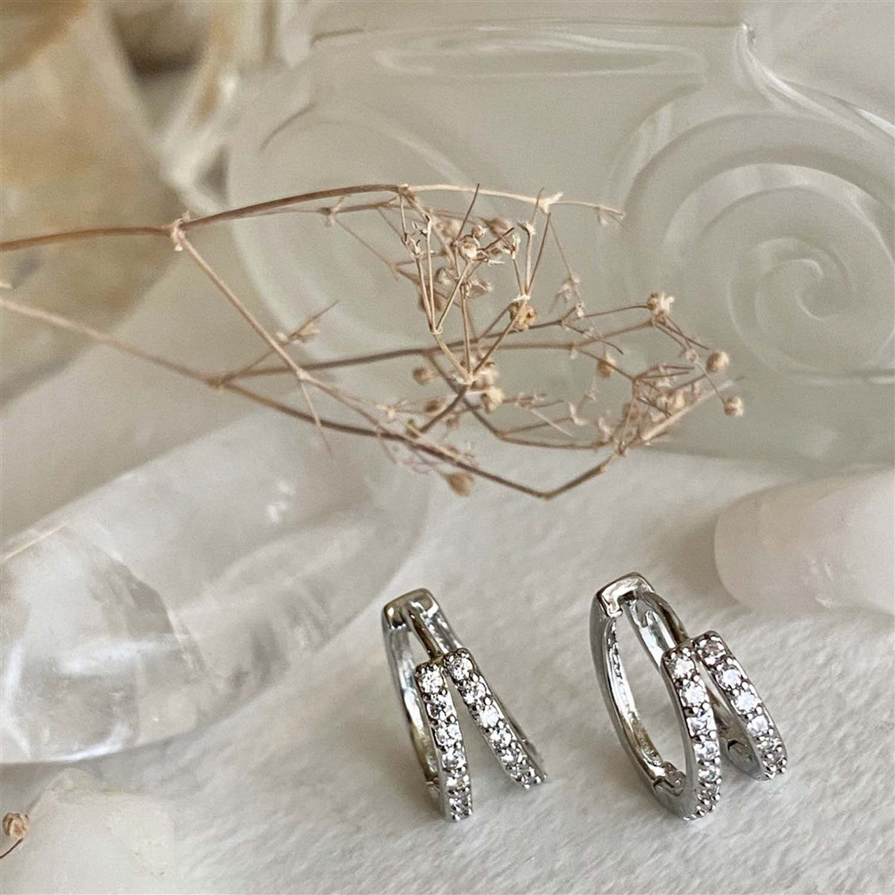 Chariklo Double Layer Rhinestone Encrusted Sleeper Hoops