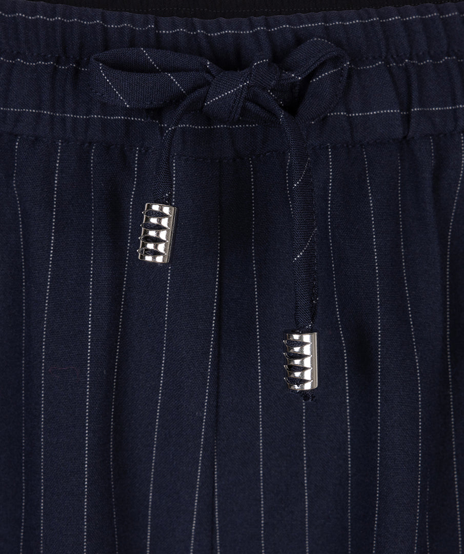 Drawstring Elastic Waist Pinstripe Trousers