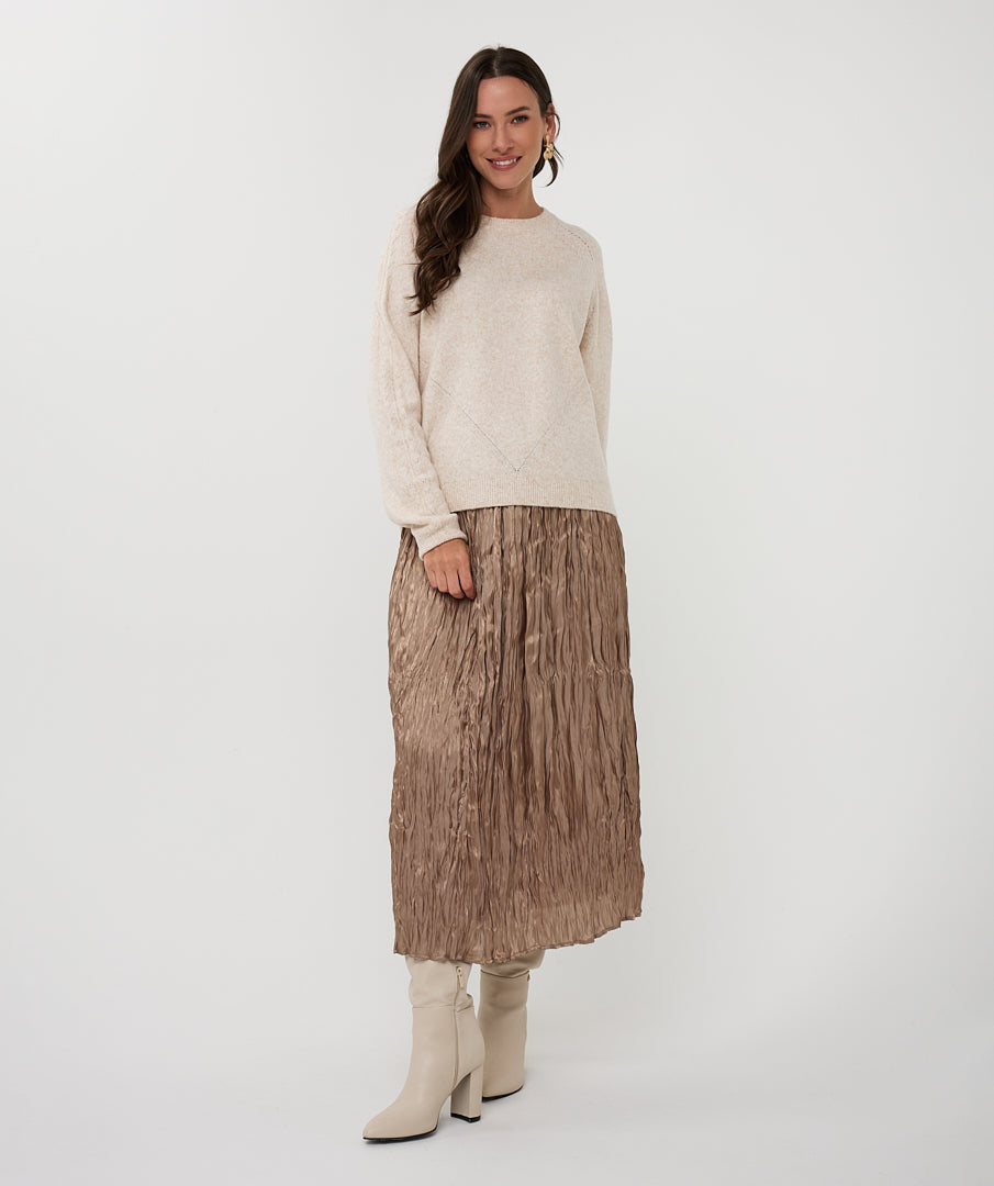 Iridescent Plissé Midi Skirt